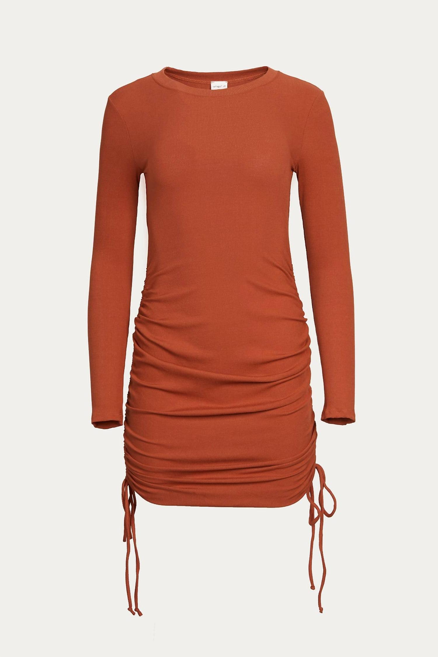 By Together Ruched Ribbed Stretch-Modal Mini Dress Rust | eBay