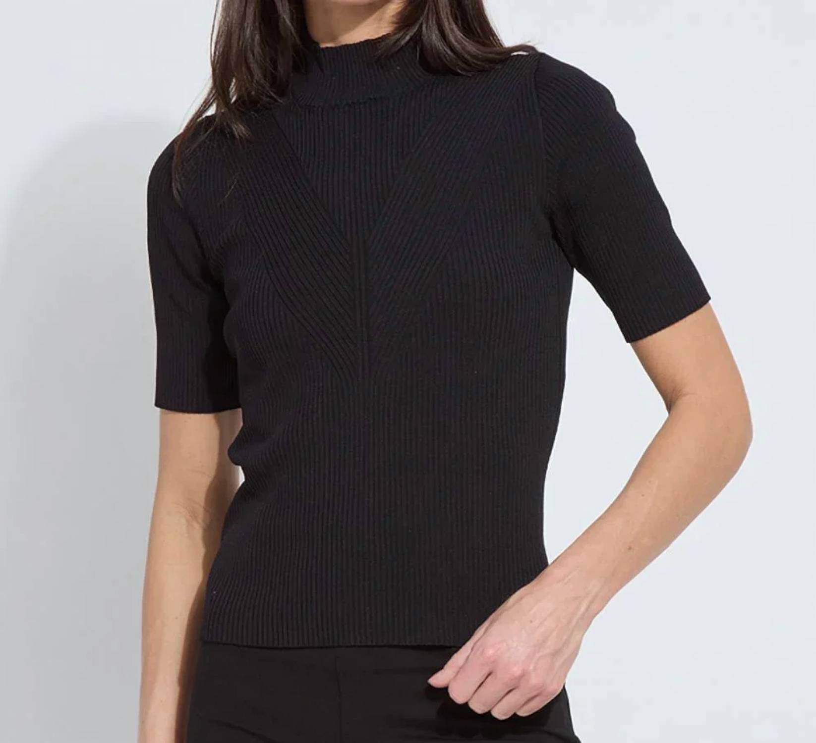 Lysse Bernadette Short Sleeve Ribbed Top Black