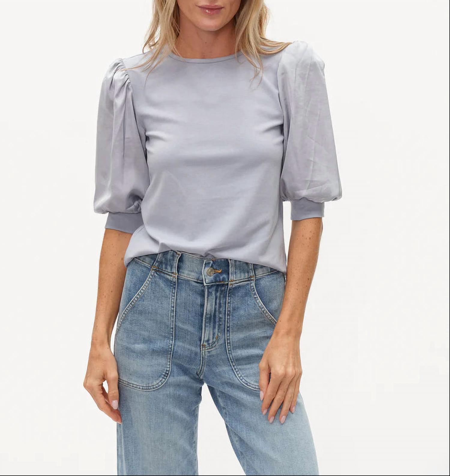 Six/fifty Solara Mixed Media Satin Top Denim