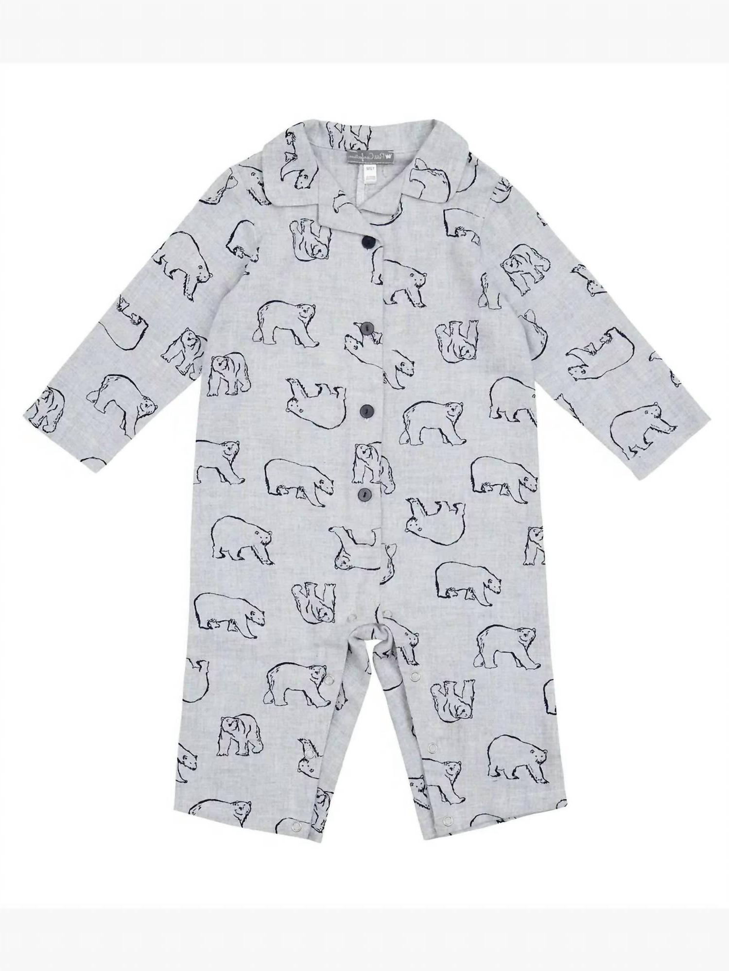 Petit Confection kids' bear flannel romper Grey - Picture 2 of 13