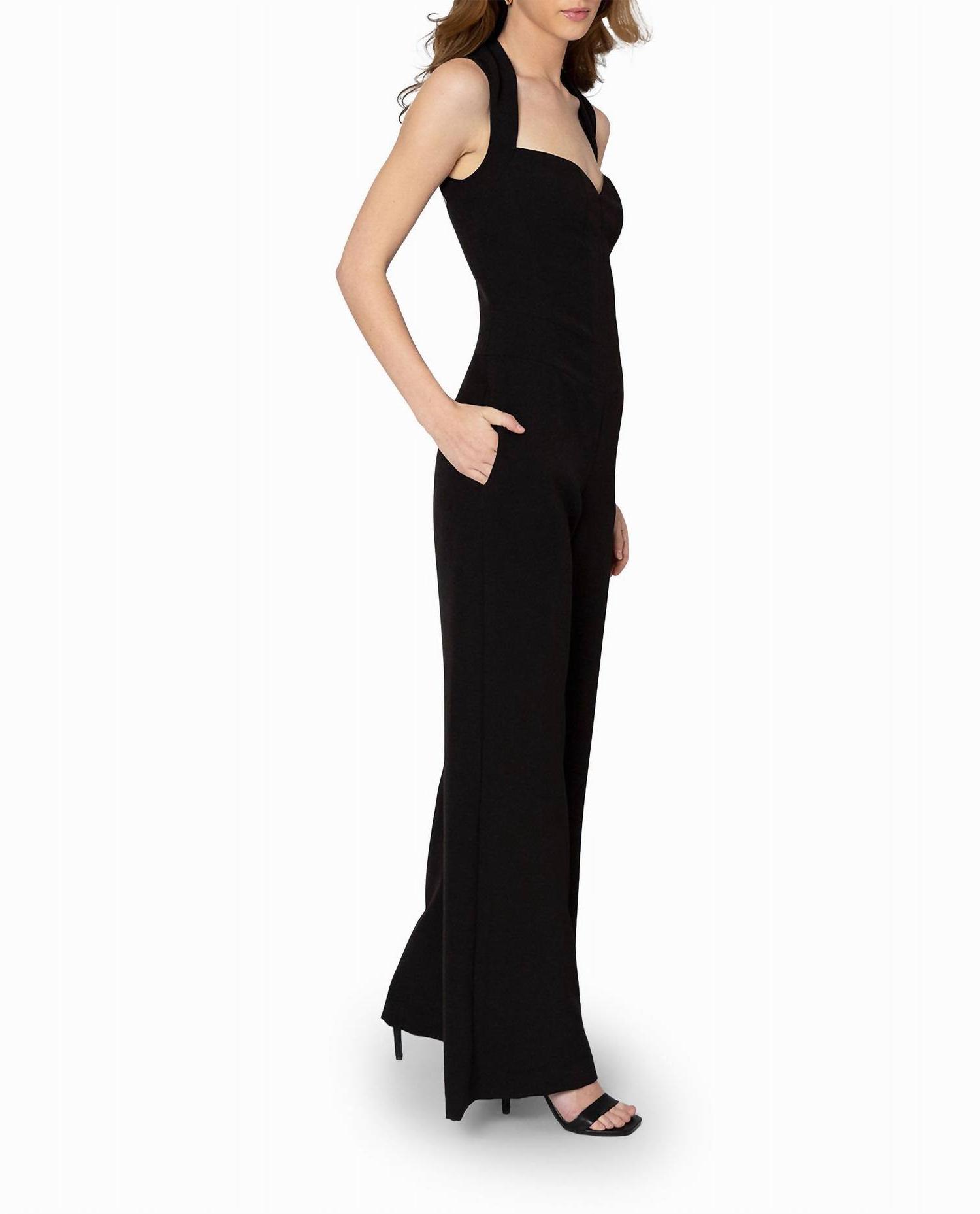 Nicole Miller heavy jersey wide leg jumpsuit NM BLACK - Picture 4 of 9