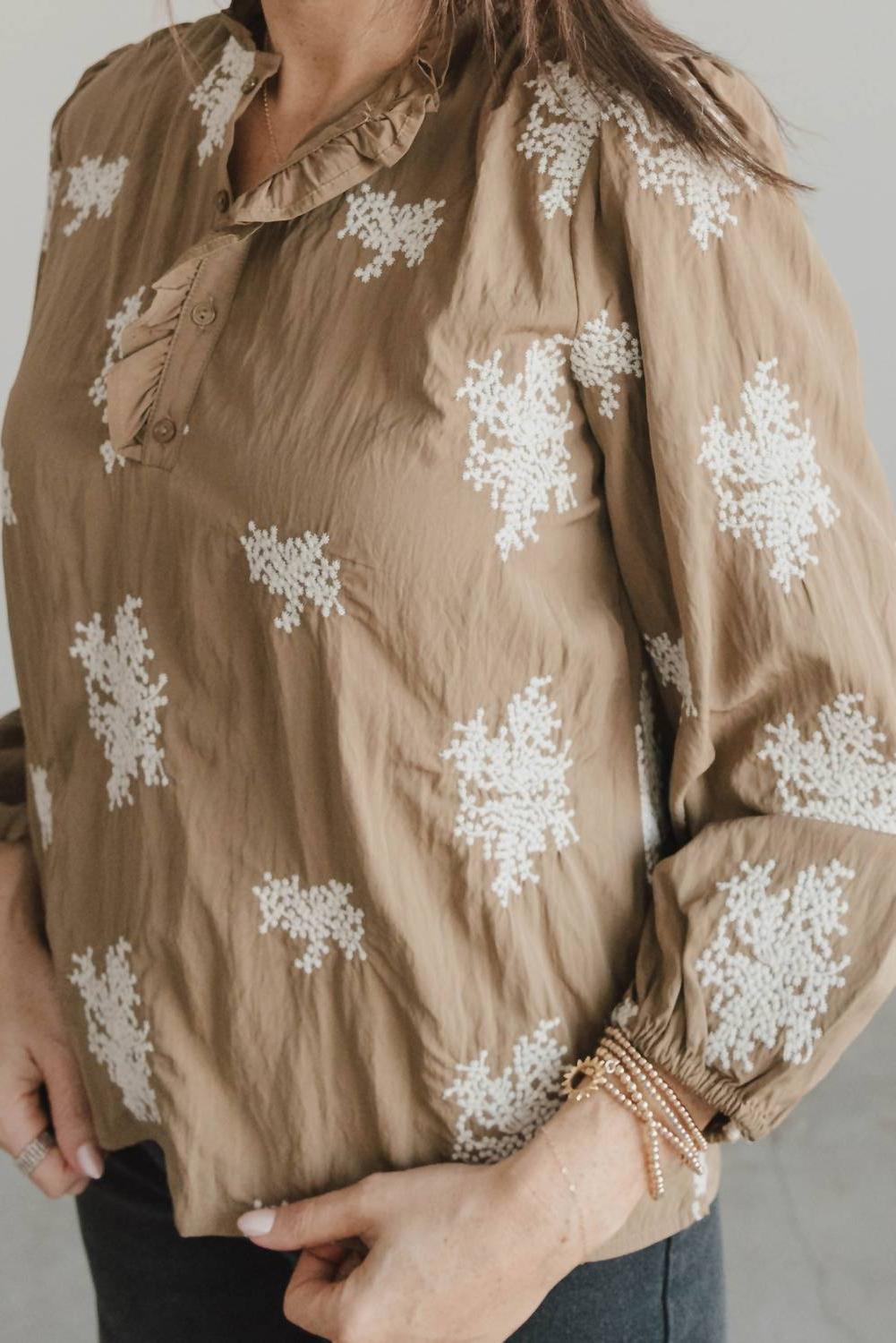 See And Be Seen Wonder Embroidered Blouse Tan - Picture 4 of 16