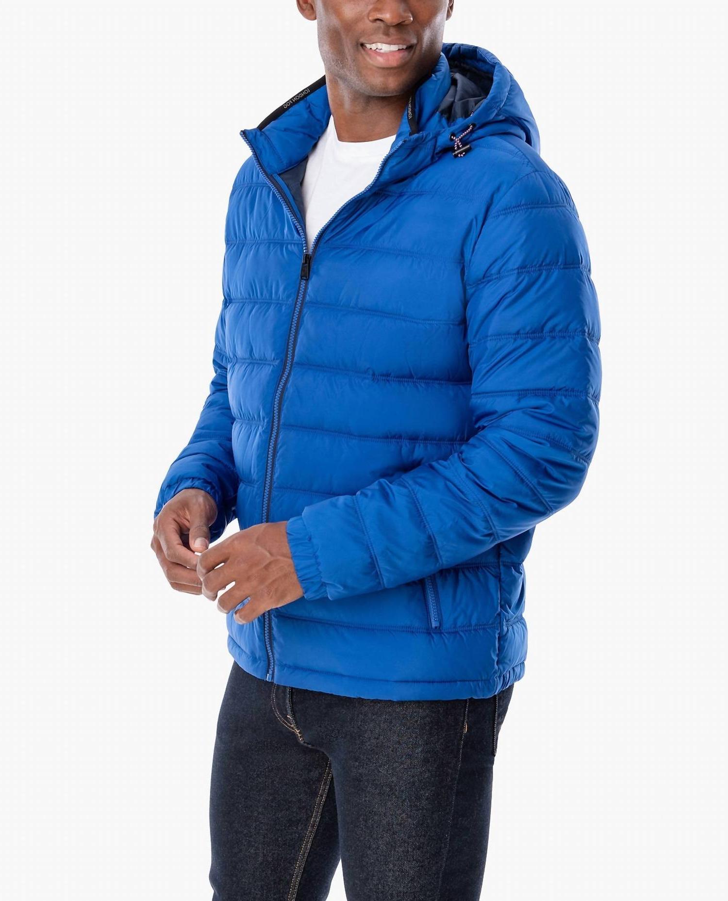 London Fog Plainfield Hooded Puffer Jacket Royal Blue - Picture 2 of 11