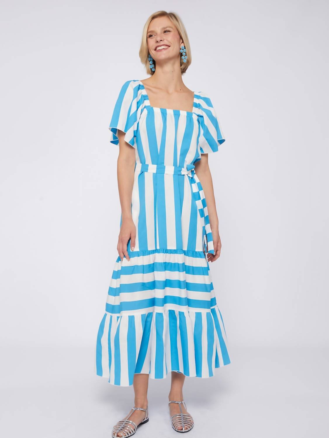 Vilagallo Palmira Dress Turquoise Stripes