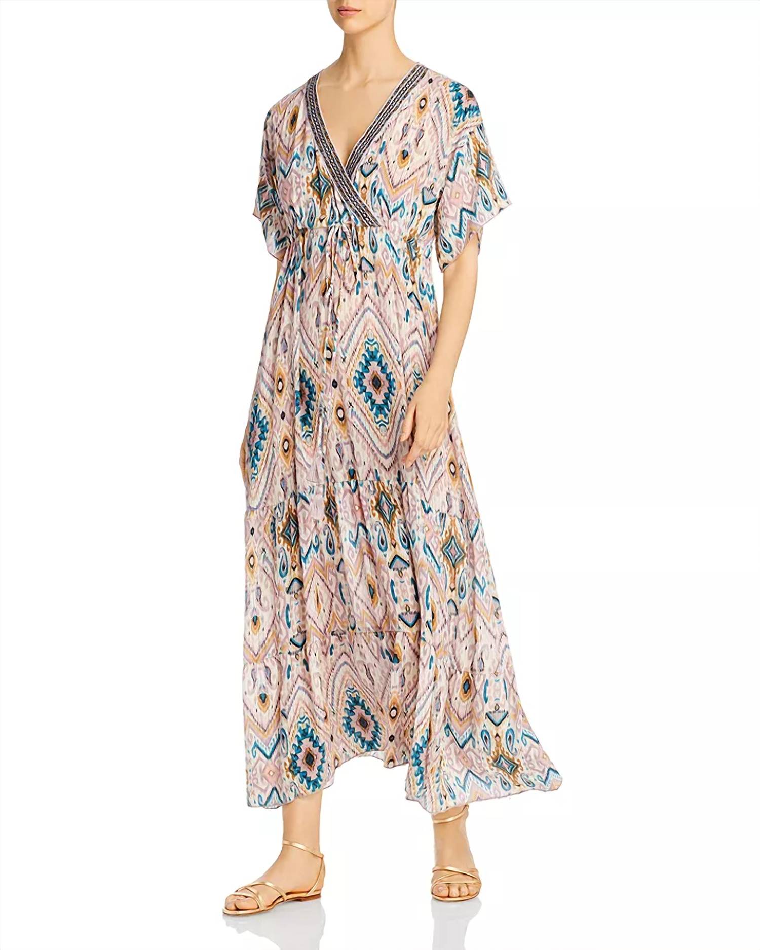 Pre-owned Johnny Was Alona Tiered Maxi Dress In Multi In Pink