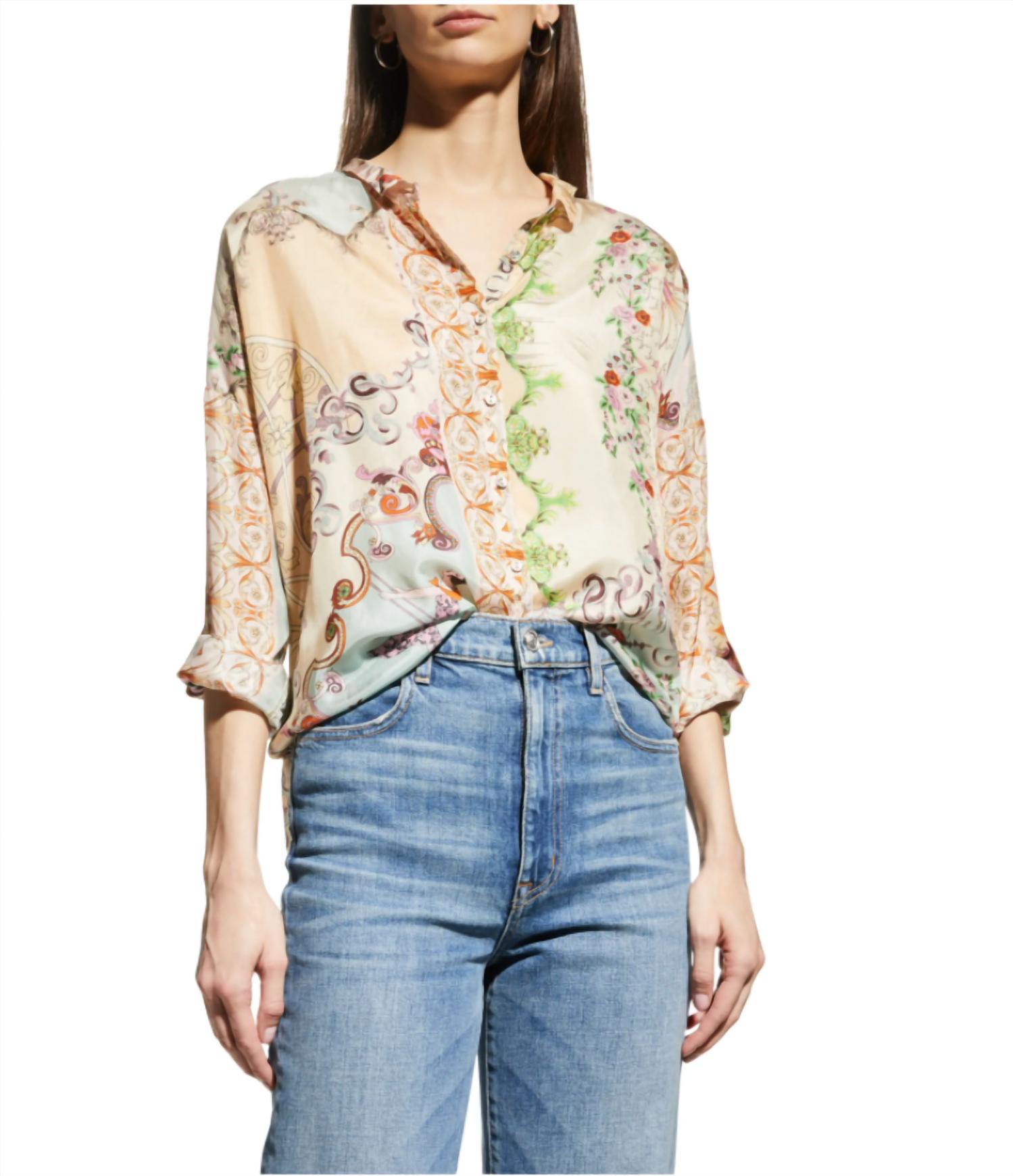 Pre-owned Johnny Was Downtown Seline Button Down Top In Multi In Yellow