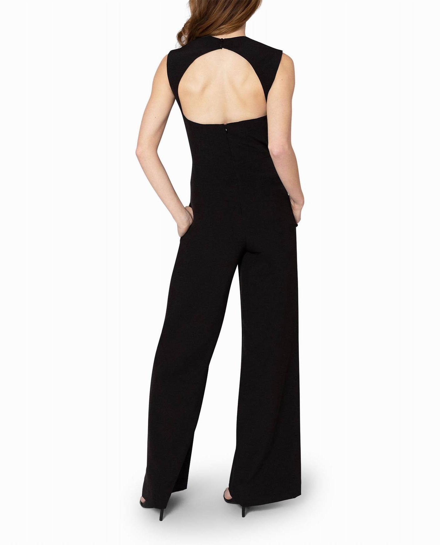 Nicole Miller heavy jersey wide leg jumpsuit NM BLACK - Picture 3 of 9