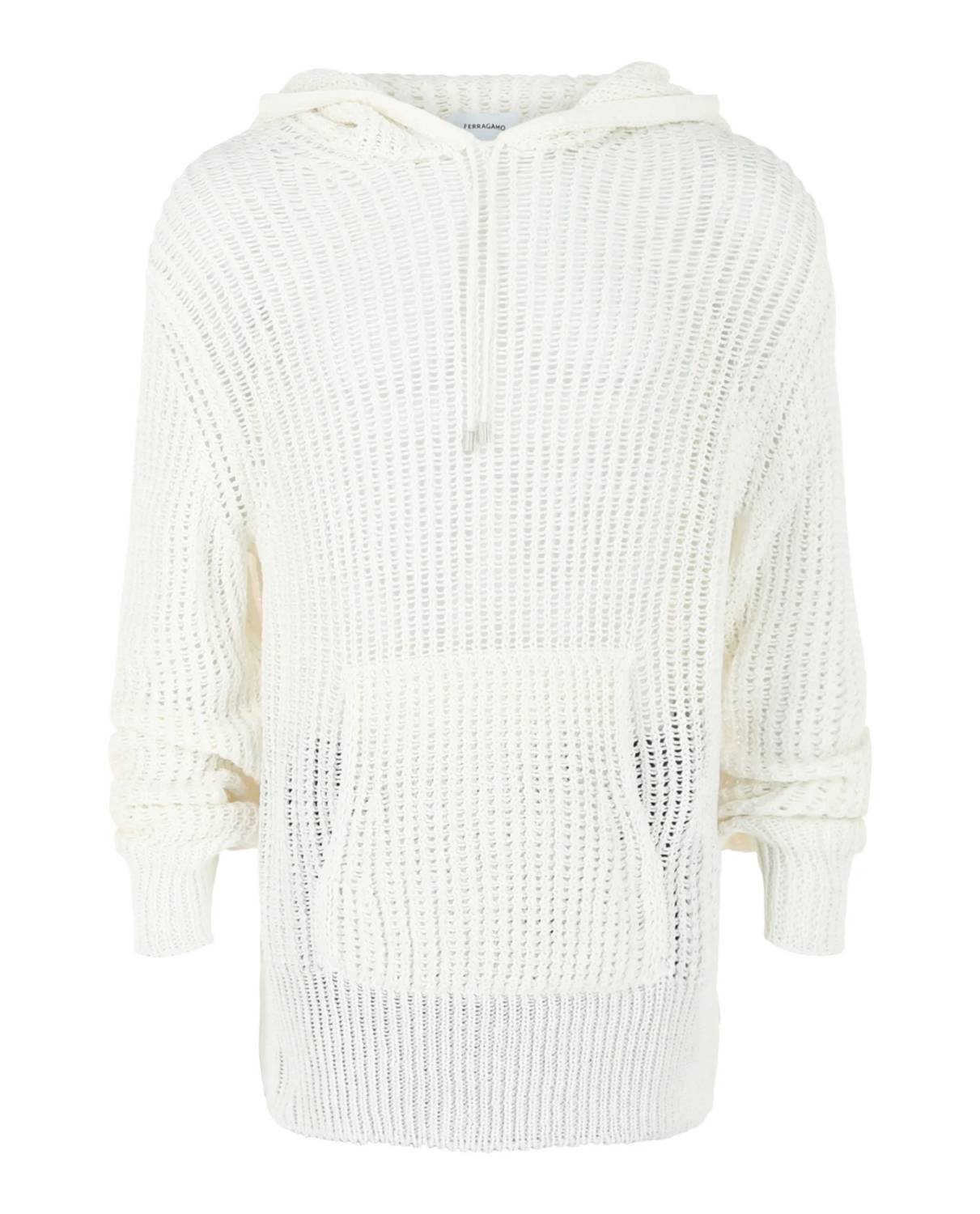 Salvatore Ferragamo Men's Crochet Drop-Sleeve Hoodie White