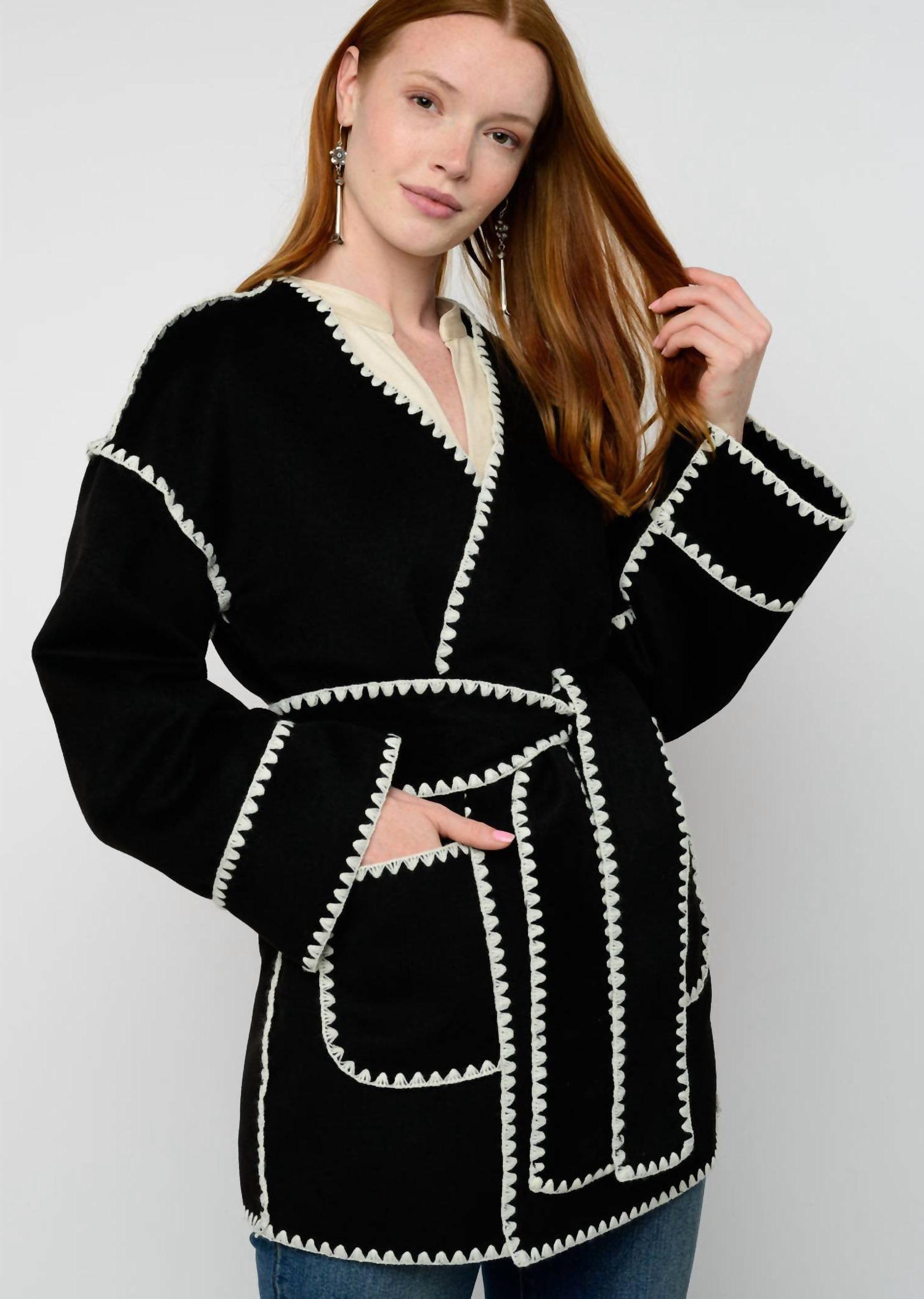 Ivy Jane Whipstitched Wrap Coat Black - Picture 4 of 7