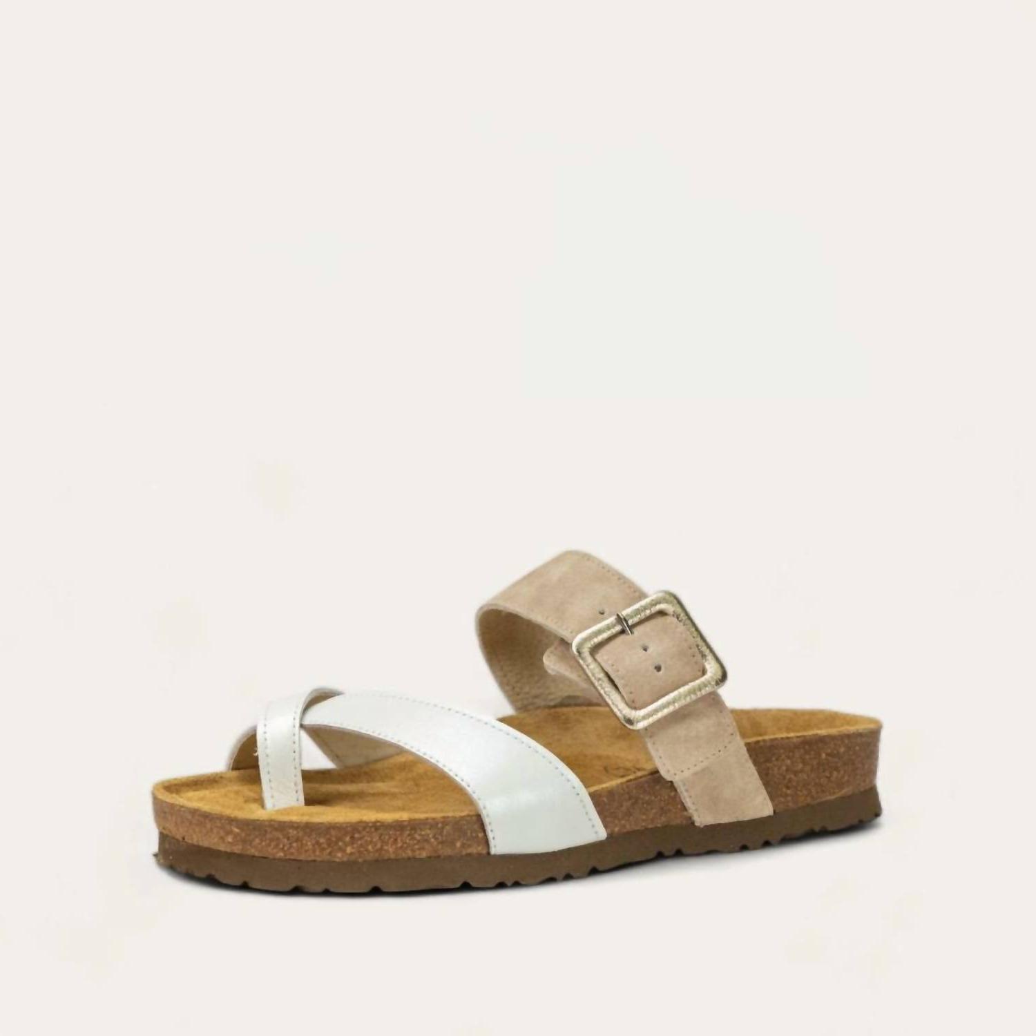 Naot women's fresno toe loop slide sandal White Pearl Leather/sand Stone - Picture 3 of 6