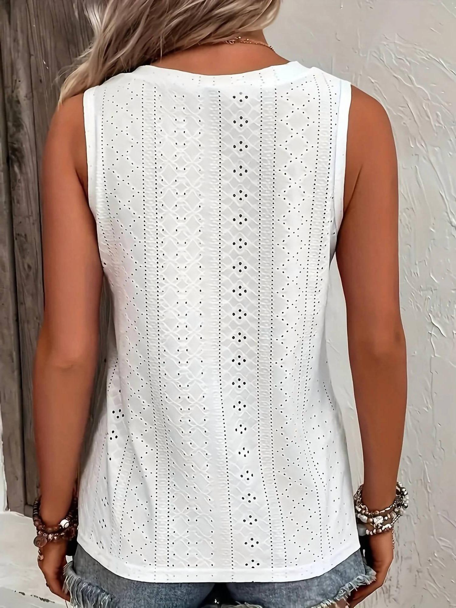 Trendsi Full Size Eyelet V-Neck Tank Top White - Picture 3 of 5