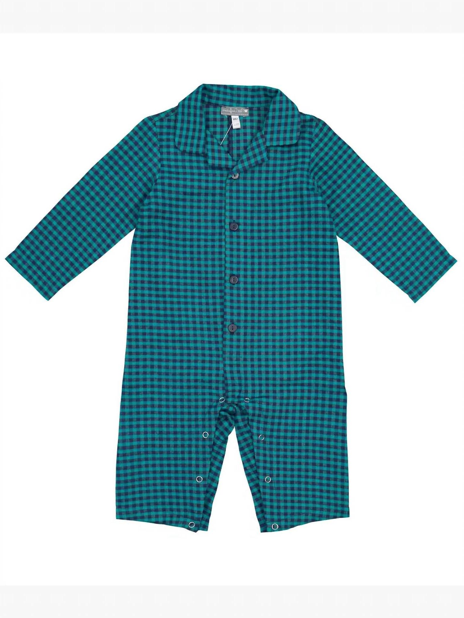 Petit Confection Kids' Checkered Flannel Romper Teal - Picture 2 of 5