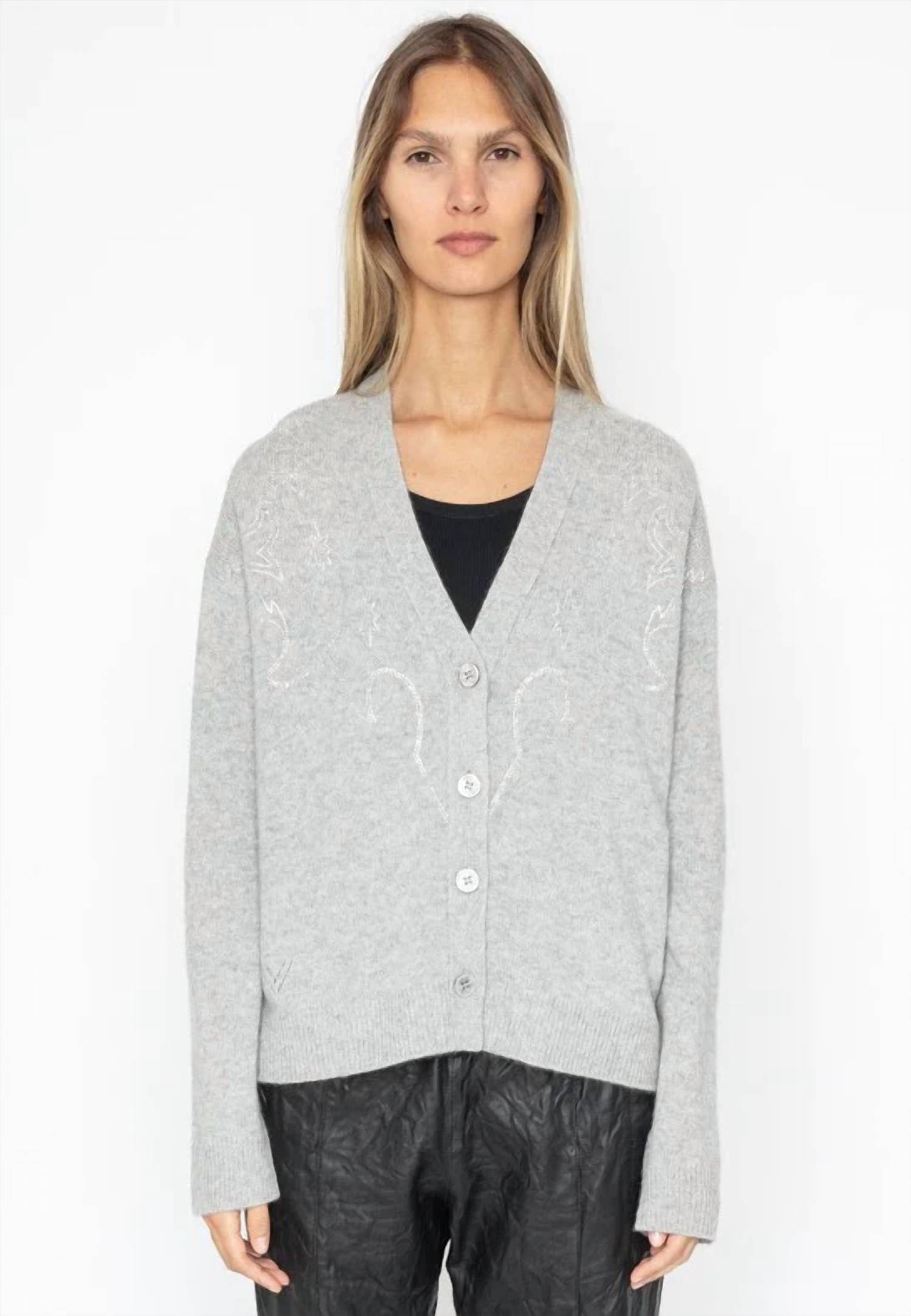 Zadig & Voltaire Mirkas Cashmere Cardigan Gris Chine Clai