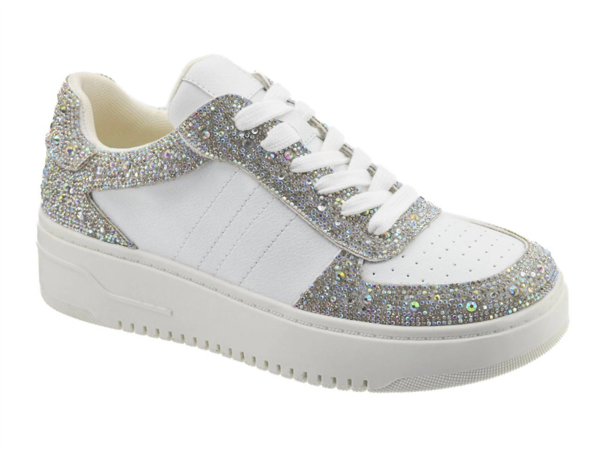 Corkys Footwear Women’s Pregame Clear Rhinestone Sneakers White