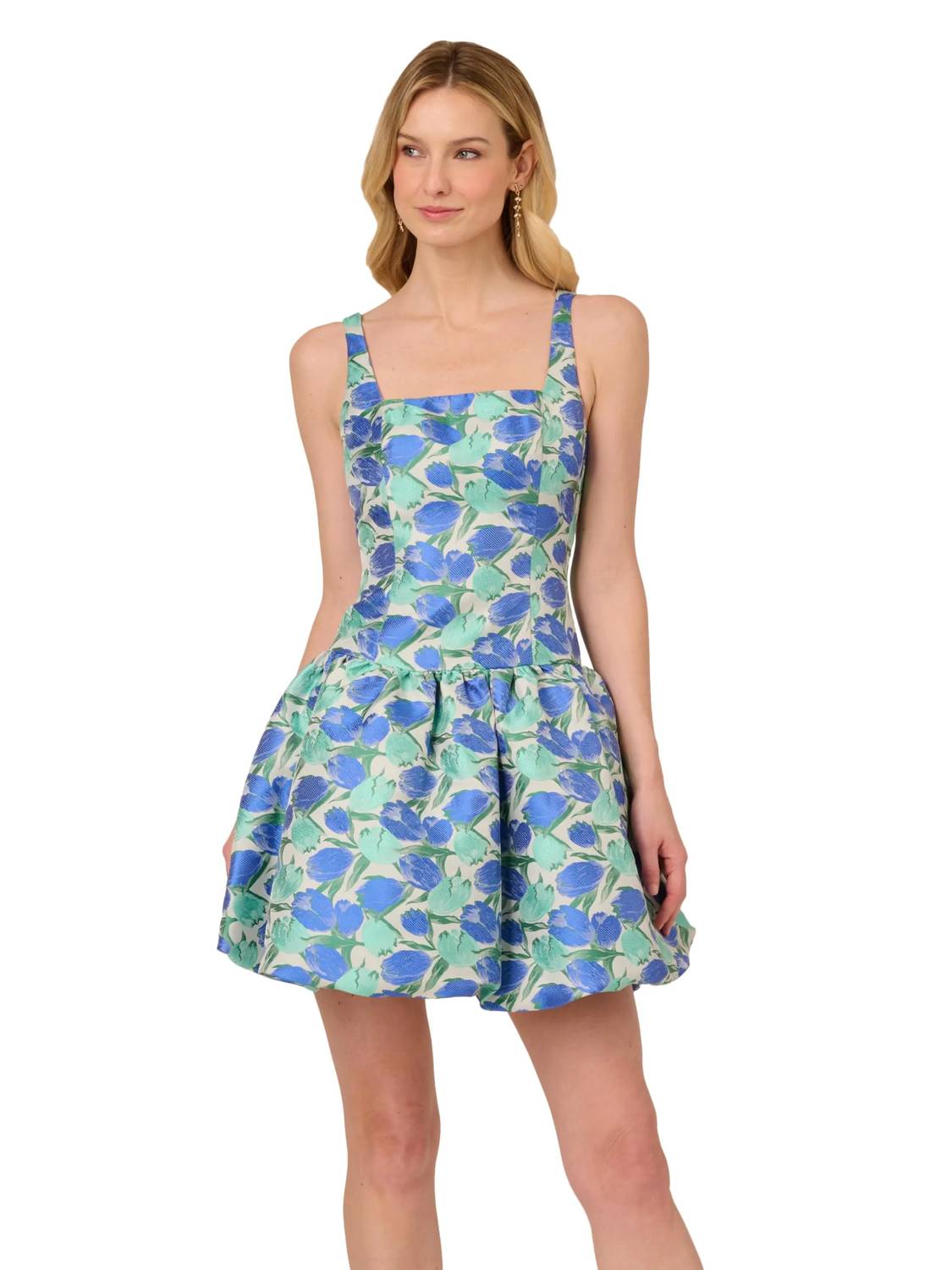 Adrianna Papell Tulip Jacquard Short Dress Blue Green Multi