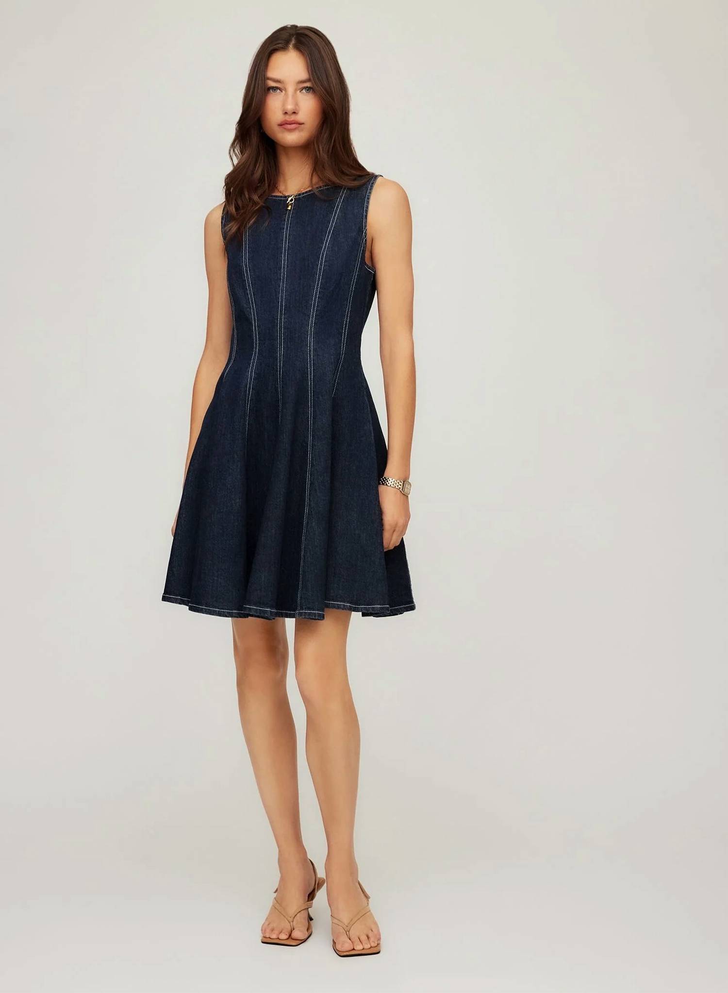 Fifteen Twenty Darla Contrast Stitch Denim Dress Indigo