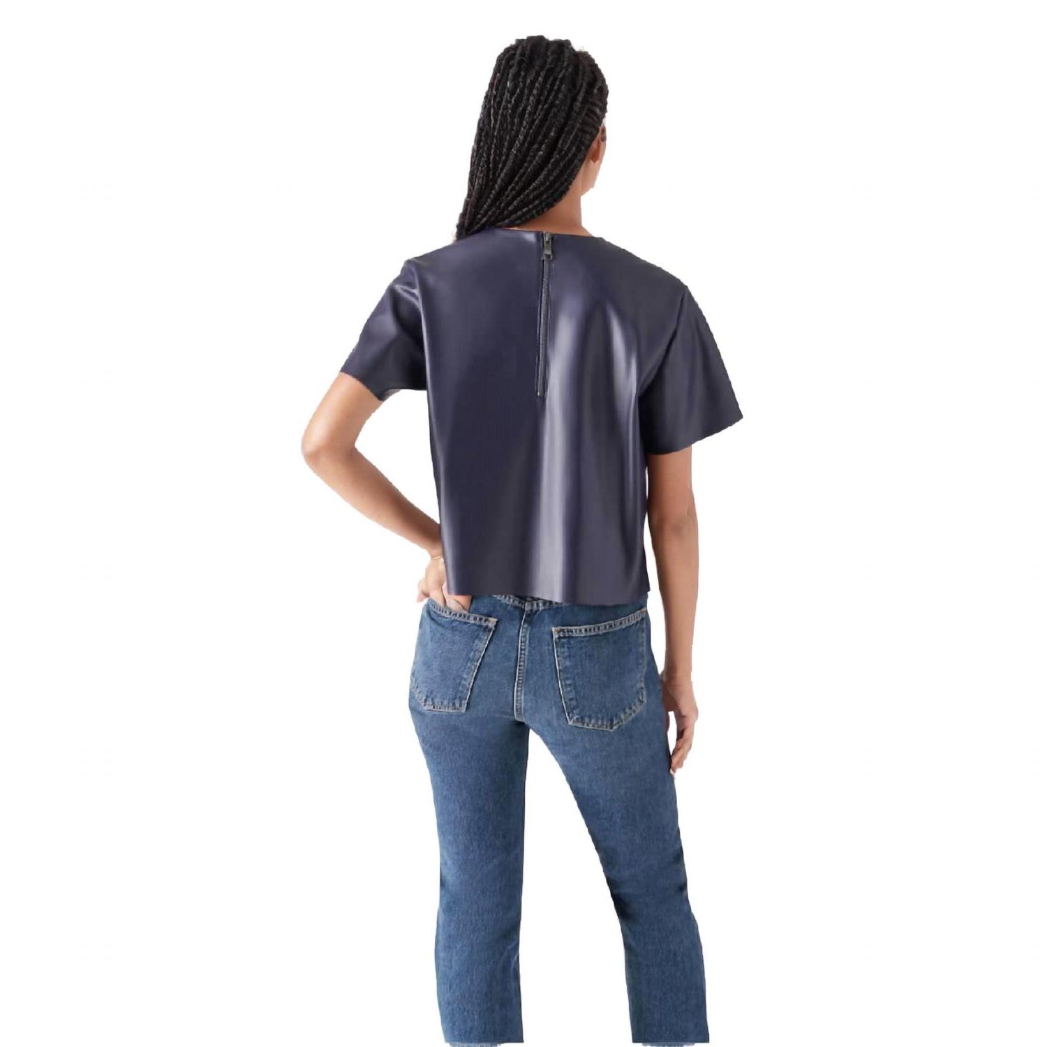 売れ筋商品|||スティーブ マデン カットソー トップス レディース Women's Ezra Faux Leather Top Marine EZRA Bone Women's Short Sleeve Faux Leather Top – Steve Madden
