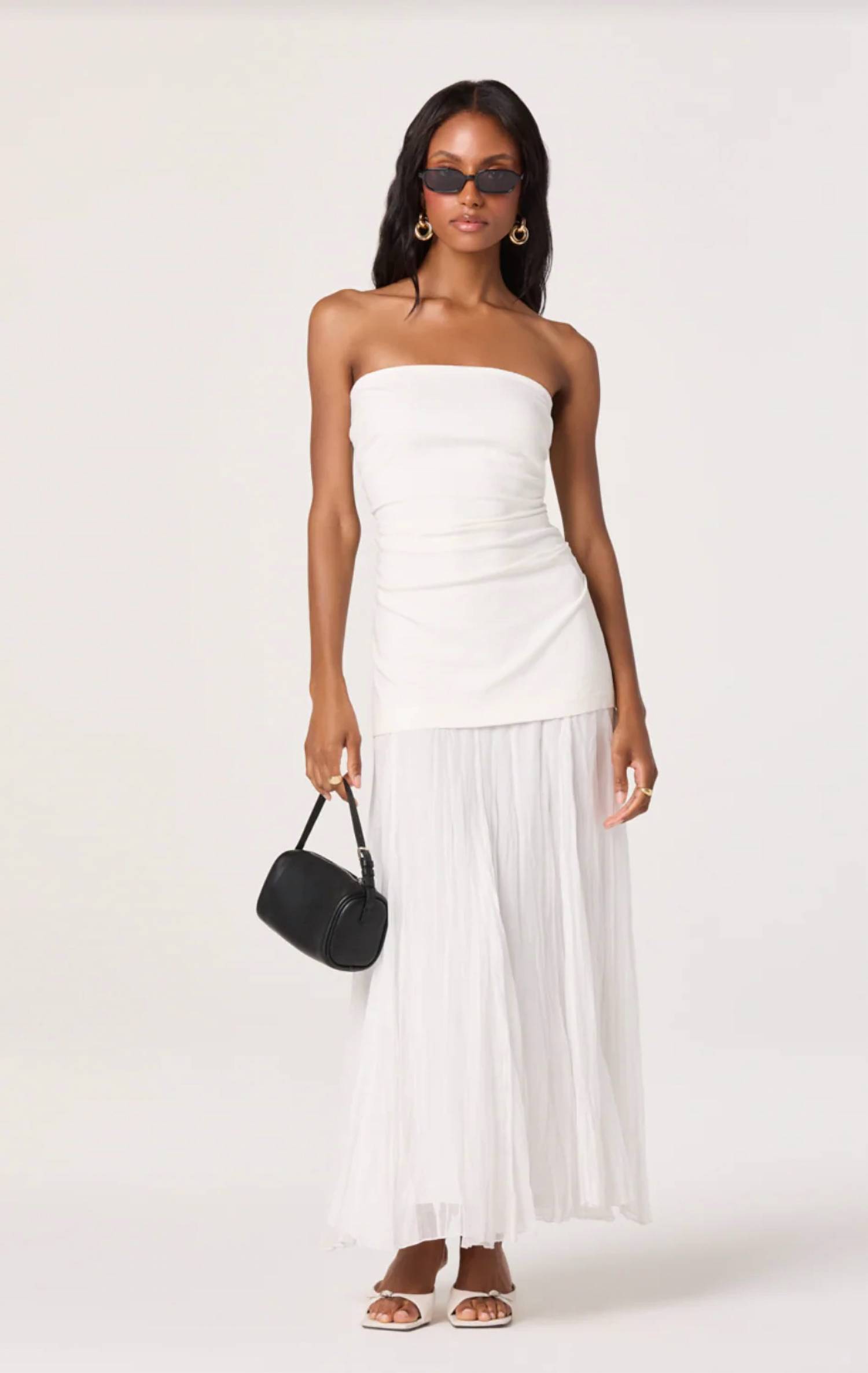 Astr Yvonne Mixed Media Strapless Maxi Dress White