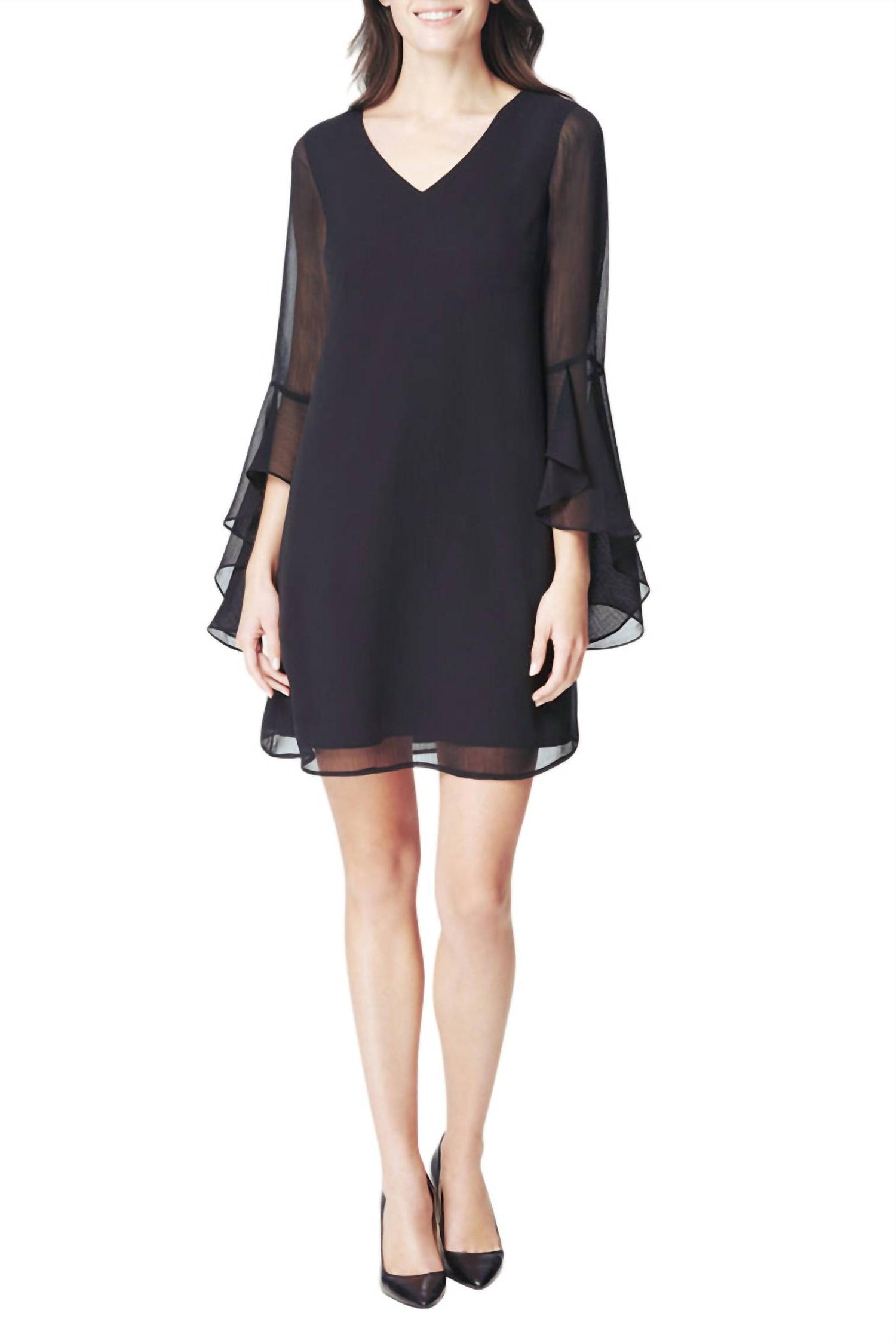 Kensie unlined chiffon sleeve high low cuff ruffle detail v-neck shift dress - Picture 2 of 5