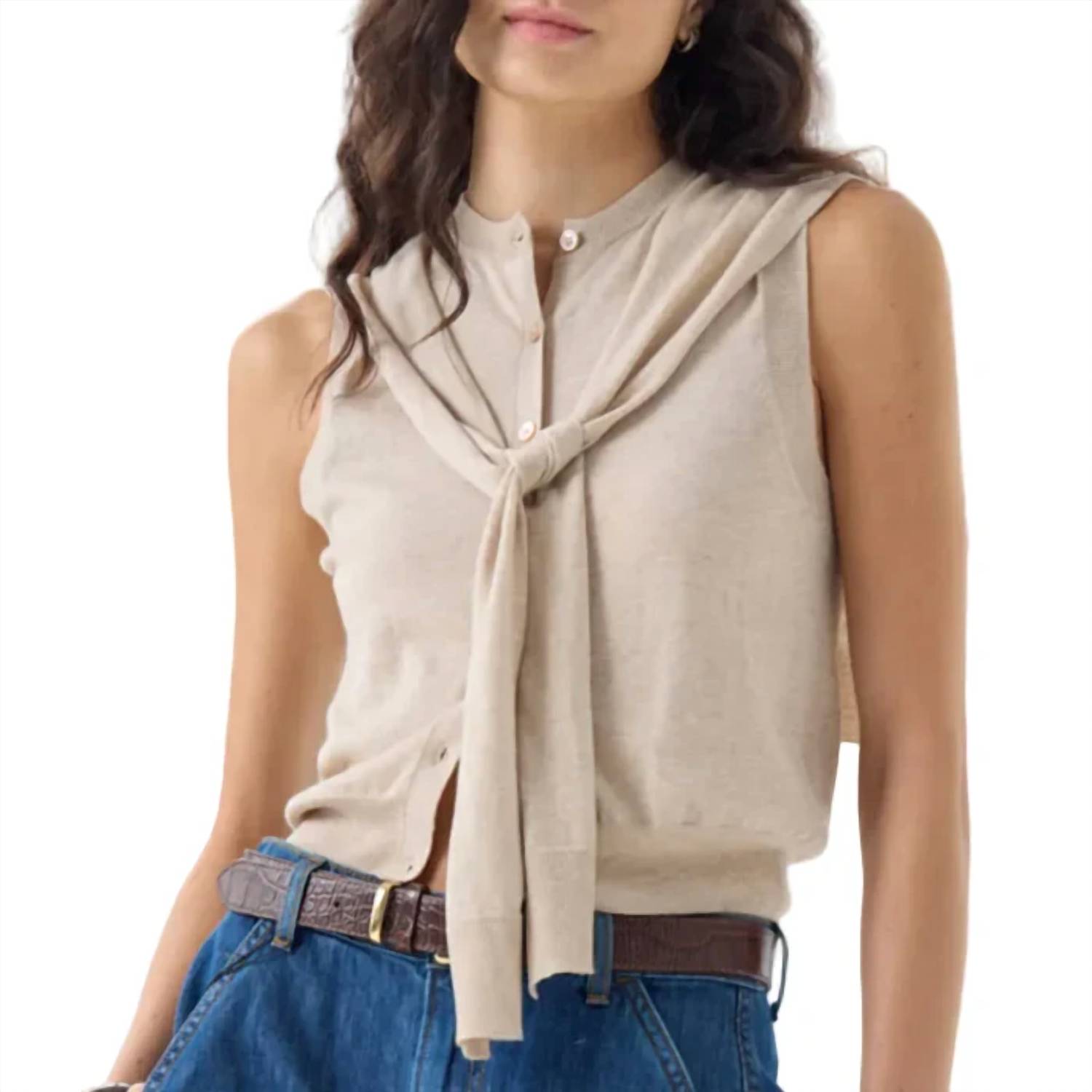 Autumn Cashmere Sleeveless Cardigan Vest Beige