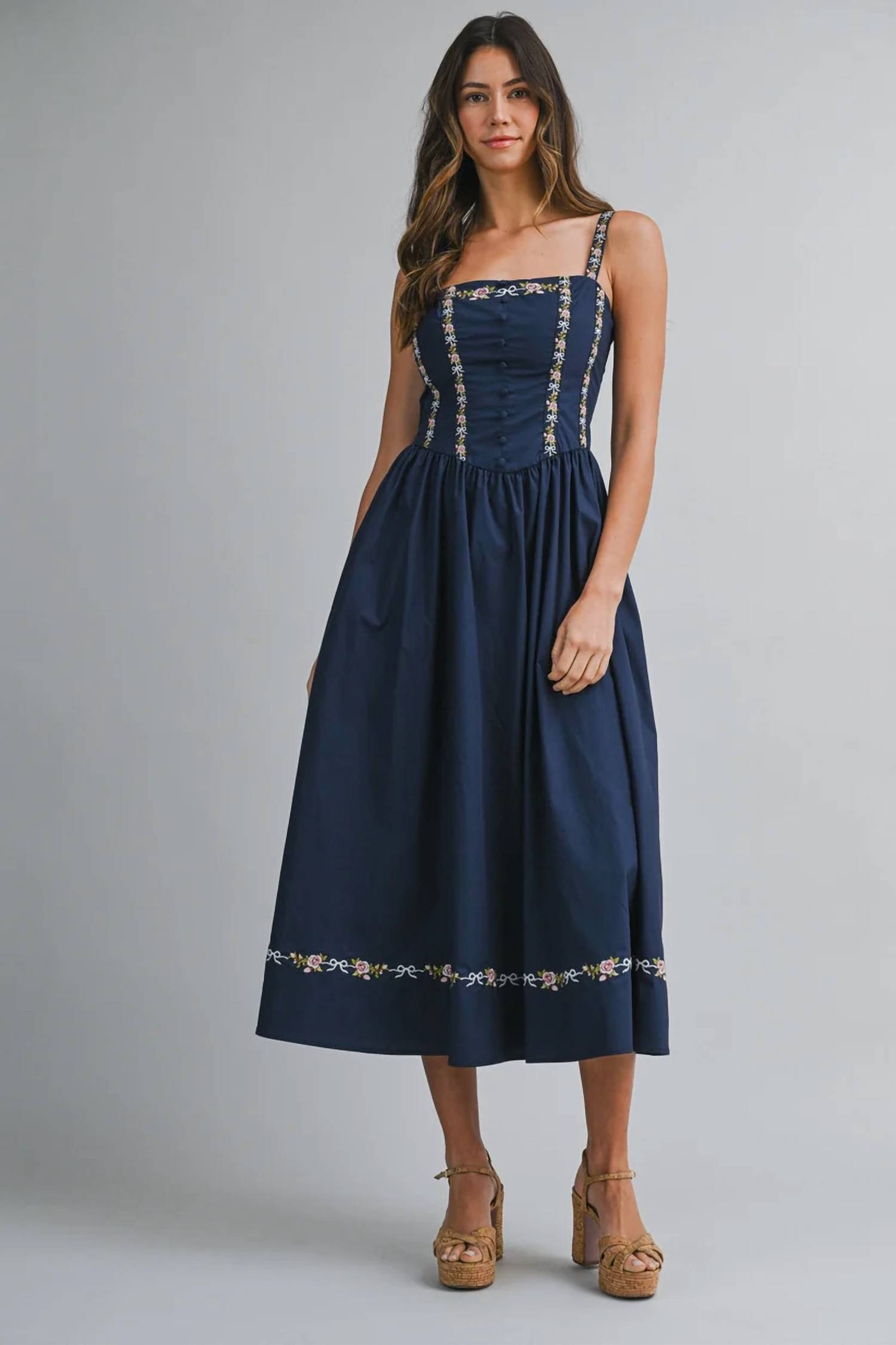 Mable Sweet Magnolia Midi Dress Navy