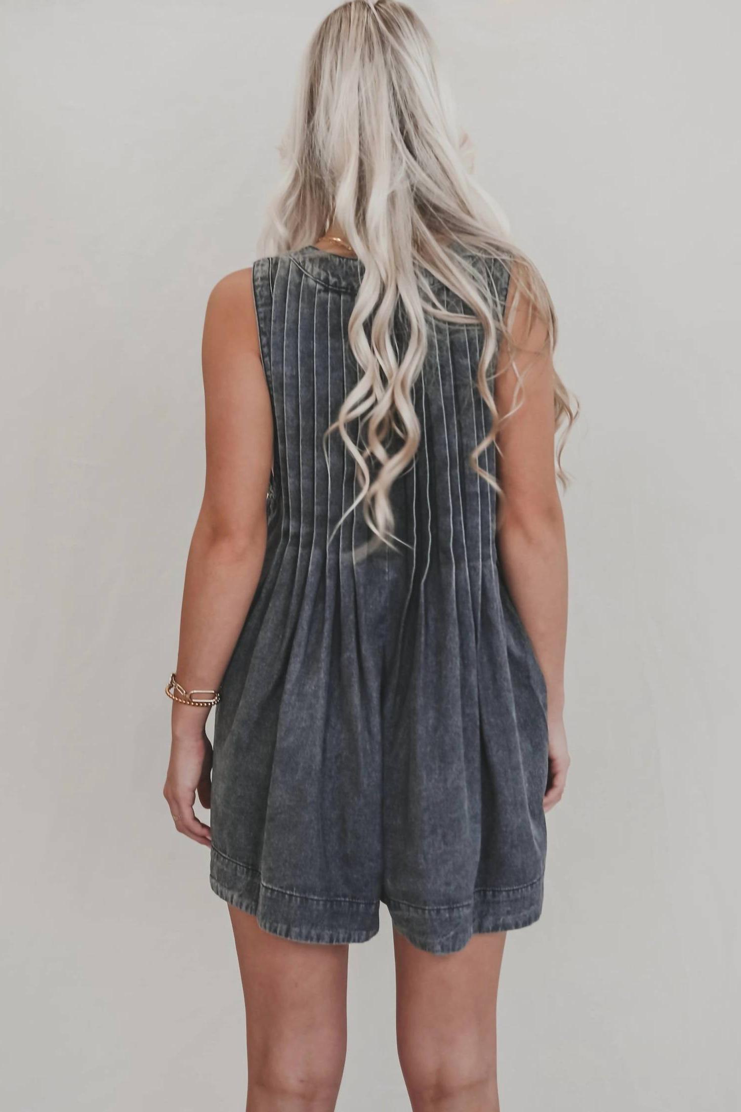 Free People Pagliaccetto Denim Cravatta Frontale Grigio Scuro - Foto 3 di 11