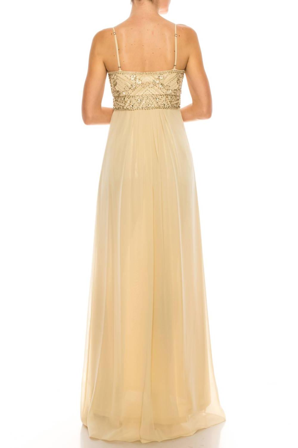 Sue Wong Perlen Chiffon Kleid Champagner - Bild 3 von 9