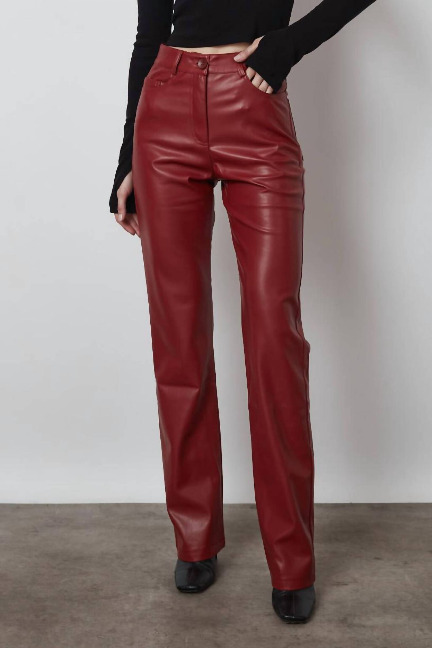 Judy Blue Leather Tummy Control High Waisted Straight Jeans Burgundy