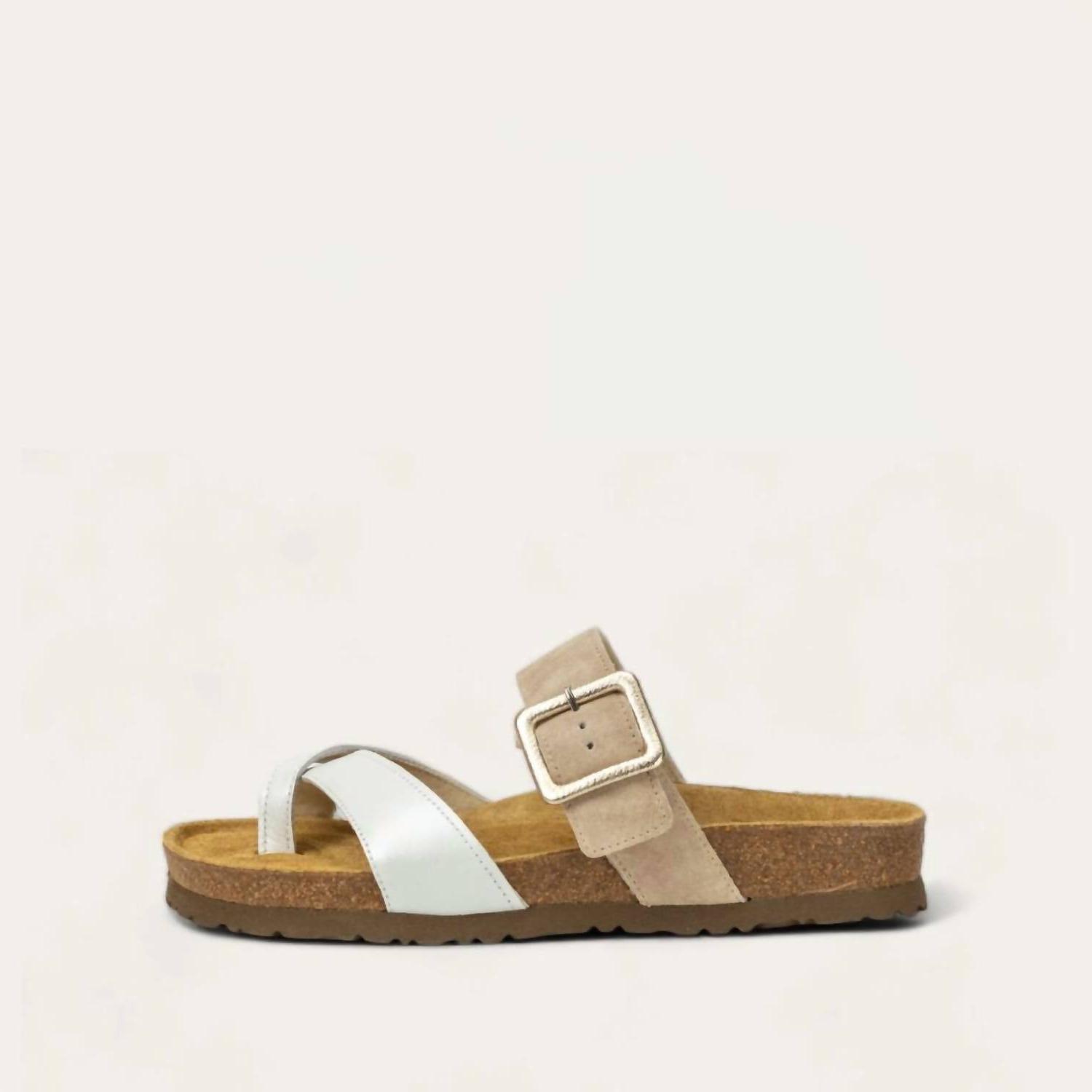 Naot women's fresno toe loop slide sandal White Pearl Leather/sand Stone - Picture 2 of 6