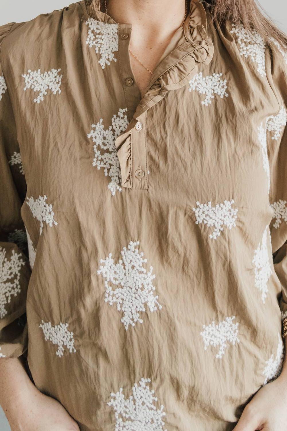 See And Be Seen Wonder Embroidered Blouse Tan - Picture 6 of 16