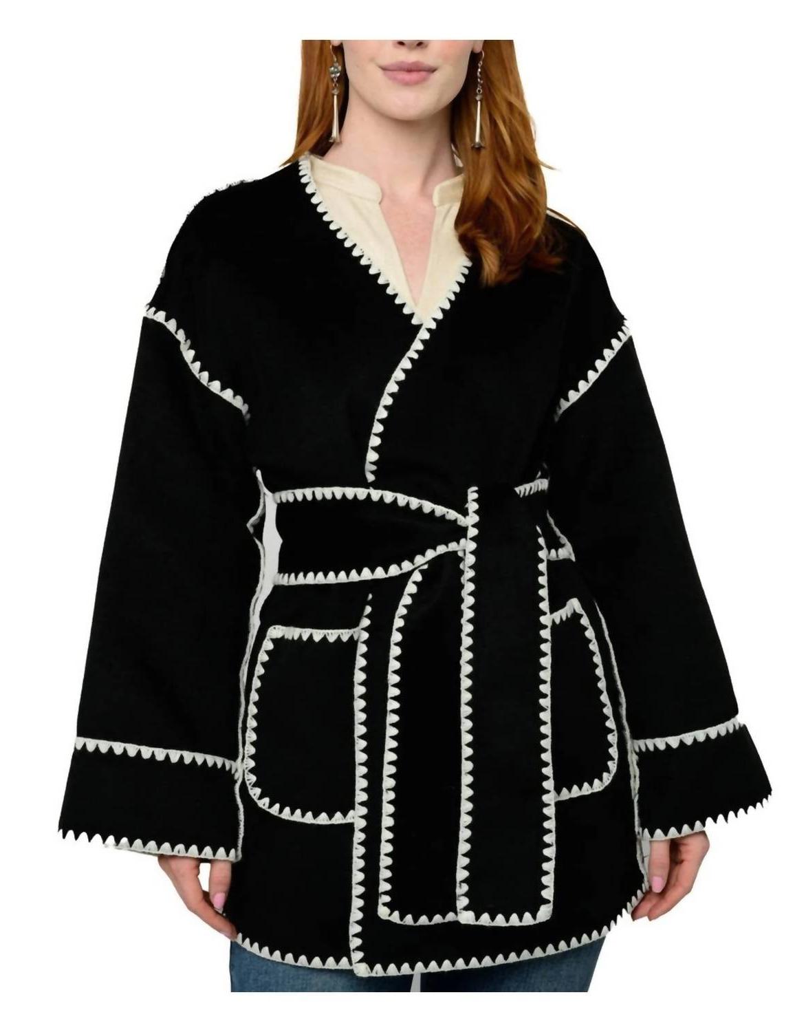 Ivy Jane Whipstitched Wrap Coat Black - Picture 2 of 7