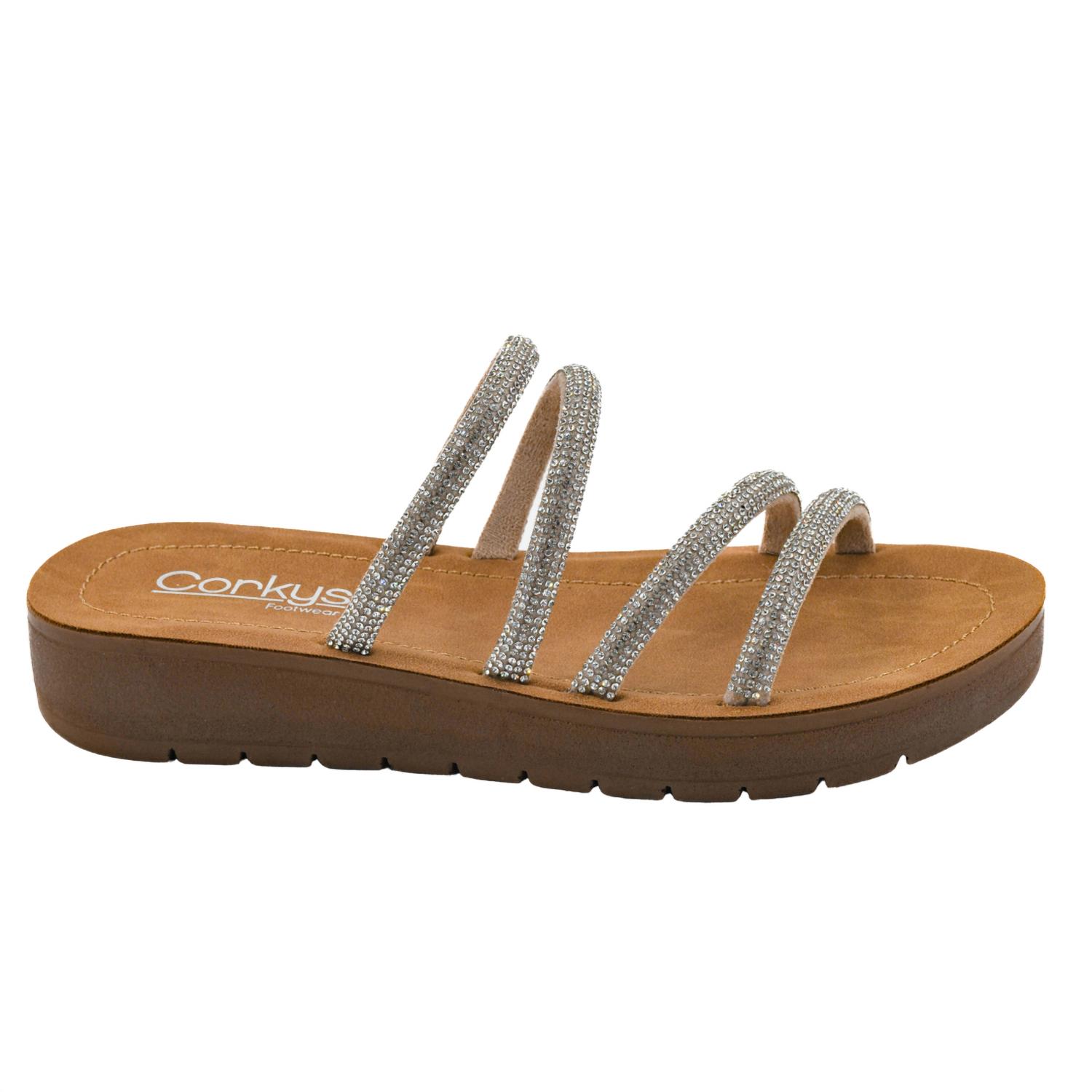 Corkys Footwear Women’s Rhinestone Slide Sandals Brown