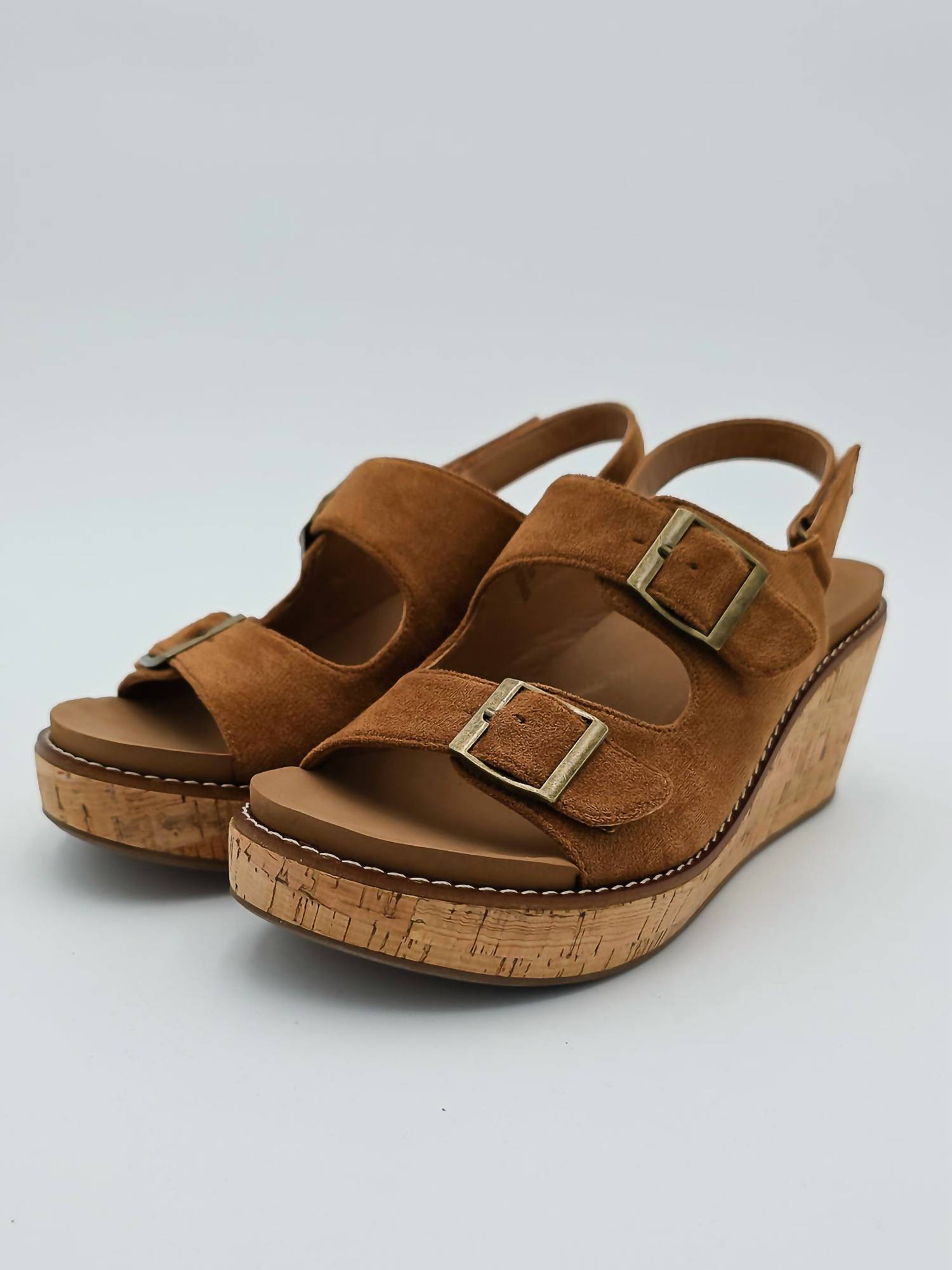 Corkys Footwear Women’s My 2 Cents Wedge Buckle Sandals Tobacco