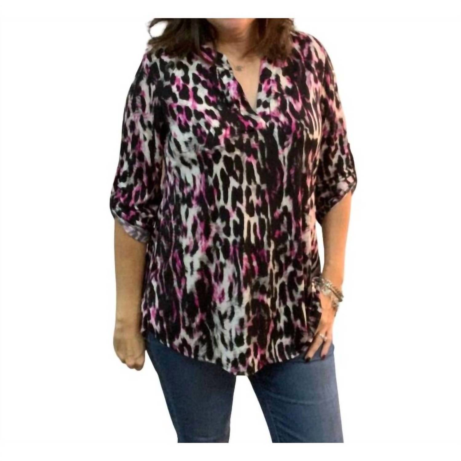 White Birch Animal Print Top Fuchsia