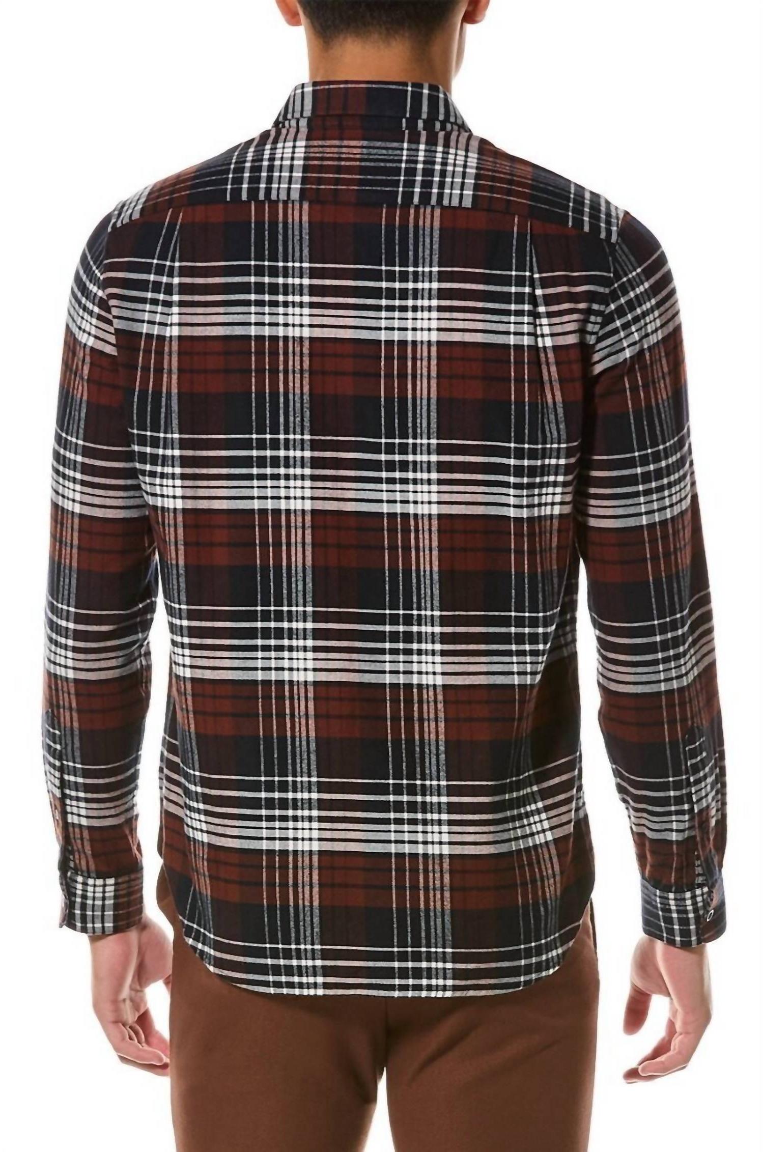Vince Men's Cedarwood Plaid Shirt Coastal And Acorn - Picture 4 of 7