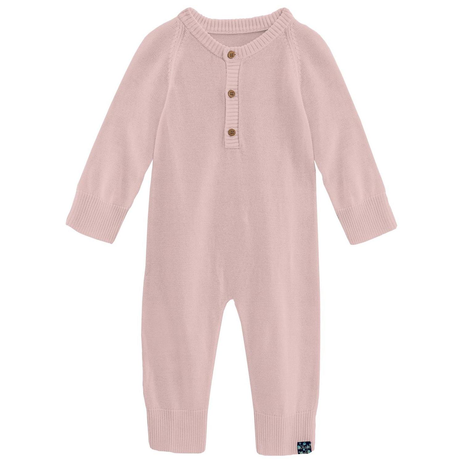 Kickee kids' bamboo knitted henley romper Baby Rose - Picture 2 of 6