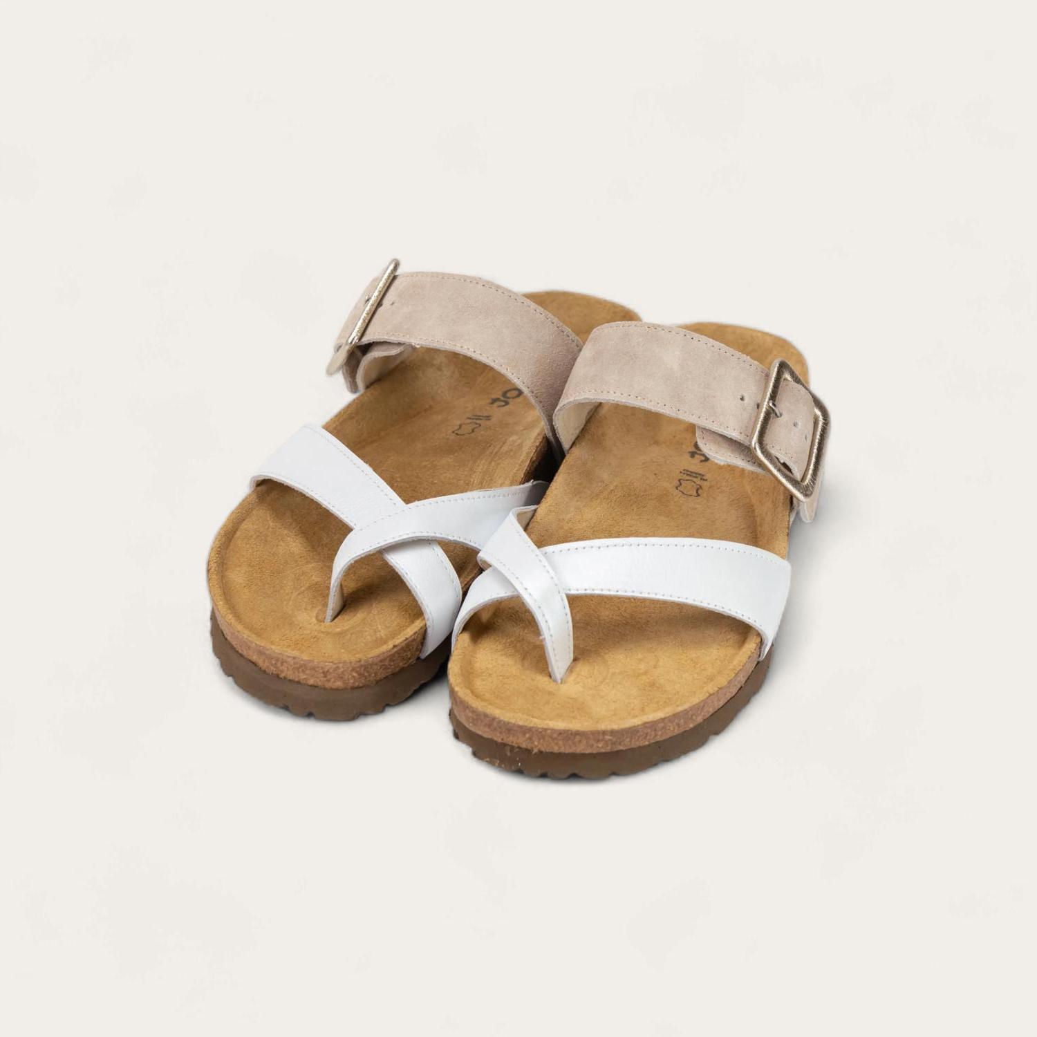 Naot women's fresno toe loop slide sandal White Pearl Leather/sand Stone - Picture 4 of 6