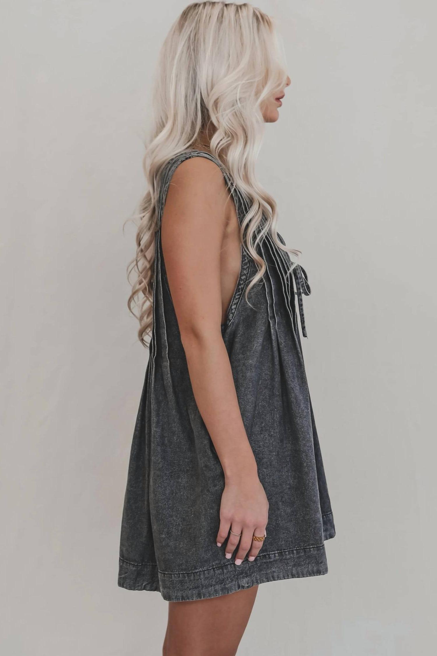 Free People Pagliaccetto Denim Cravatta Frontale Grigio Scuro - Foto 4 di 11