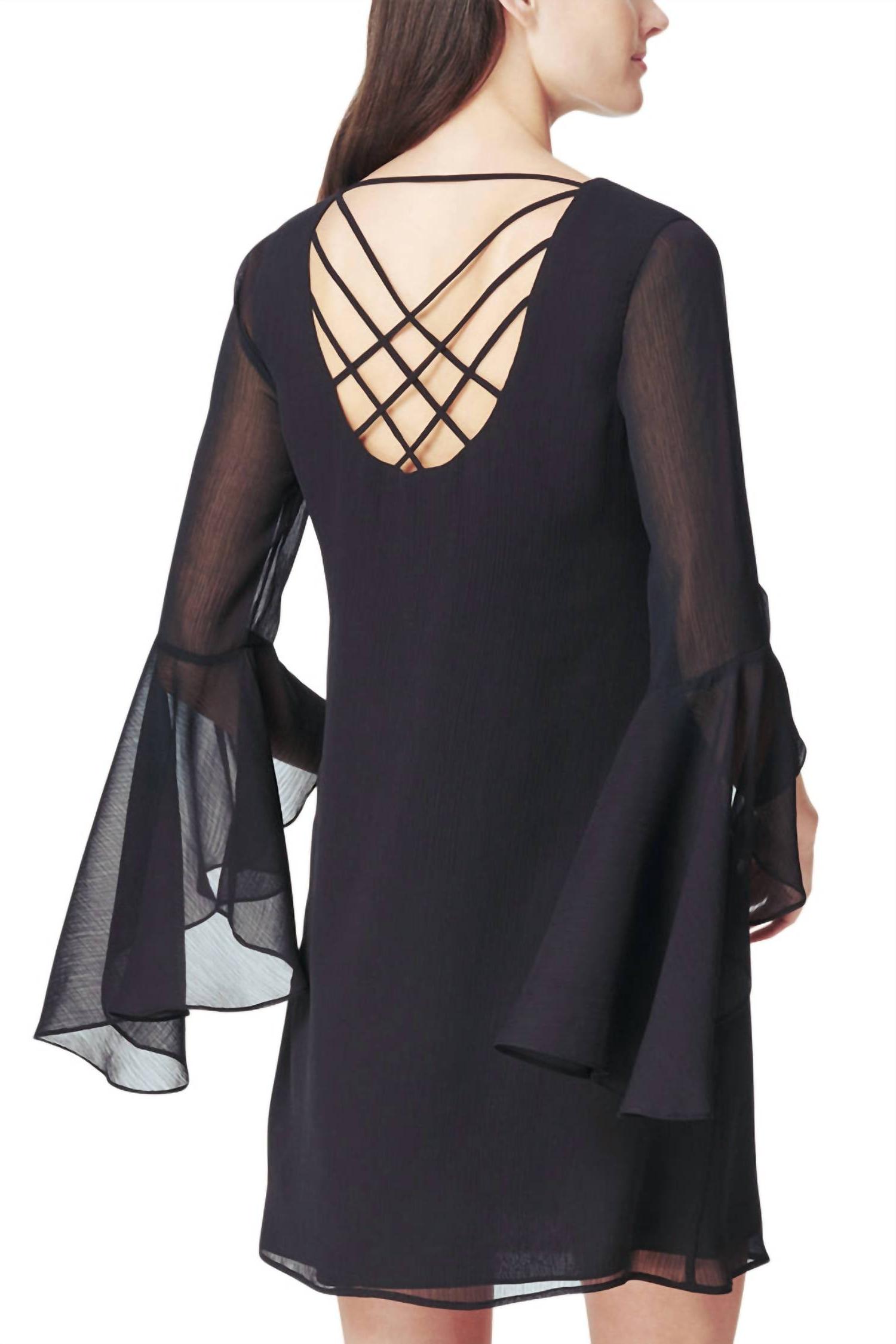 Kensie unlined chiffon sleeve high low cuff ruffle detail v-neck shift dress - Picture 3 of 5