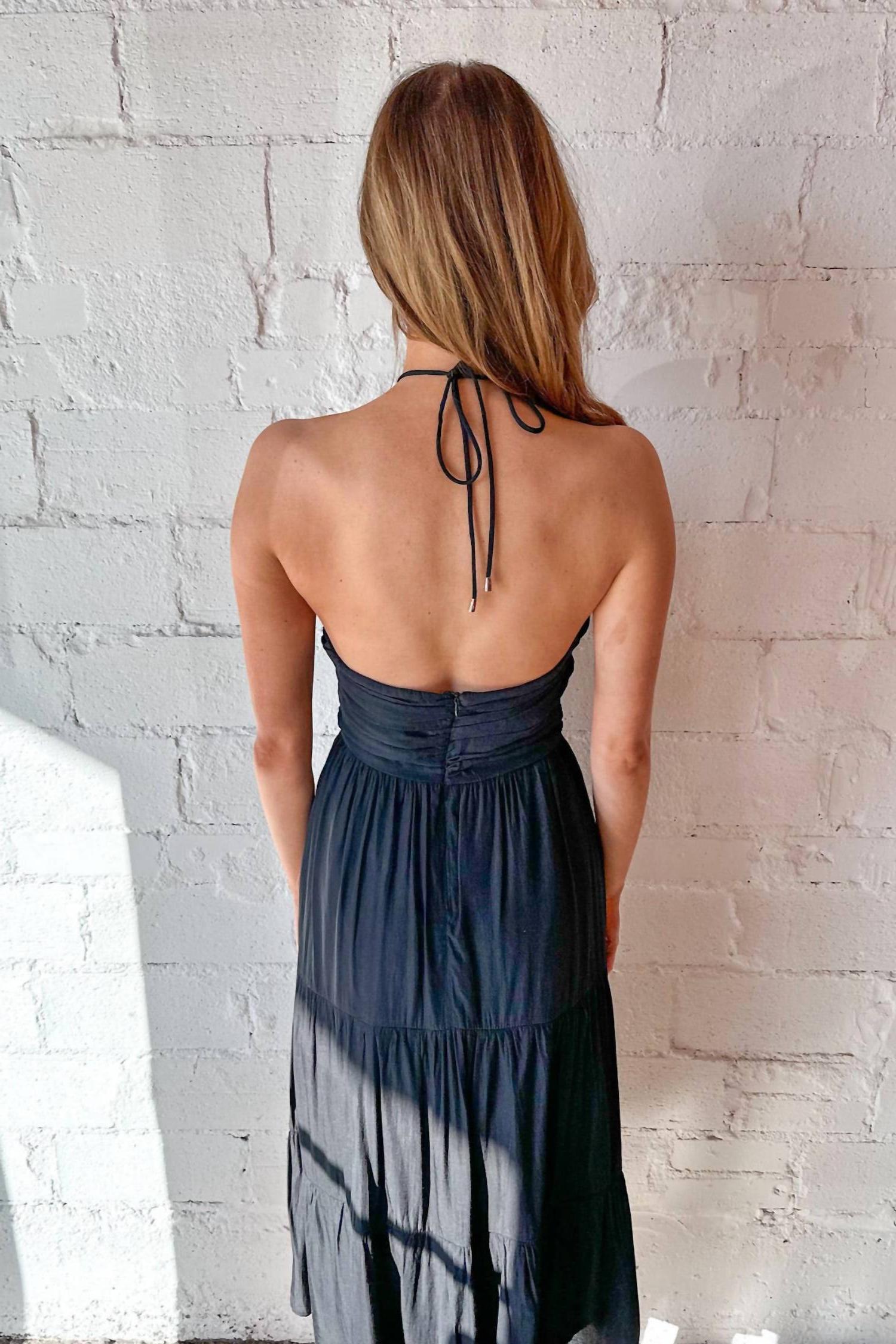 Day + Moon Haltered Ruched Midi Dress Black - Picture 3 of 7