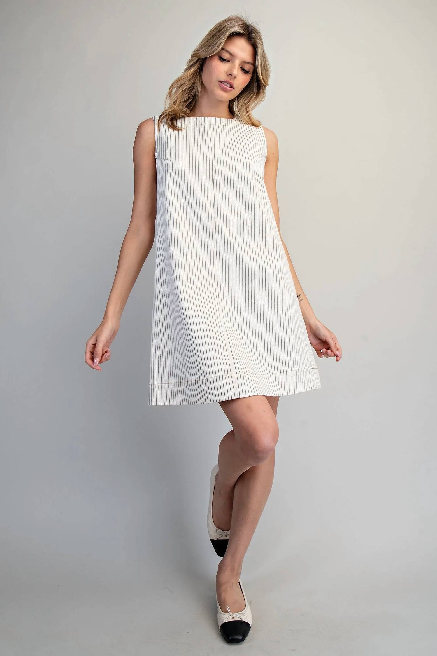 Ee:some Pinstriped Back Zipper Mini Dress White