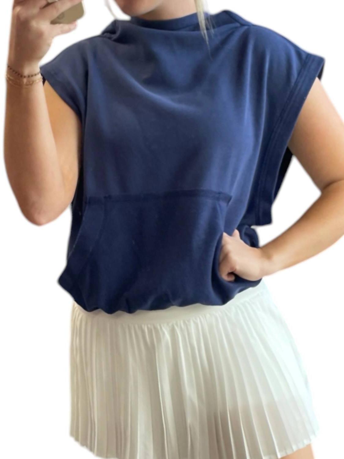 Bucketlist Hooded Muscle Pullover Top Blue - Picture 4 of 10
