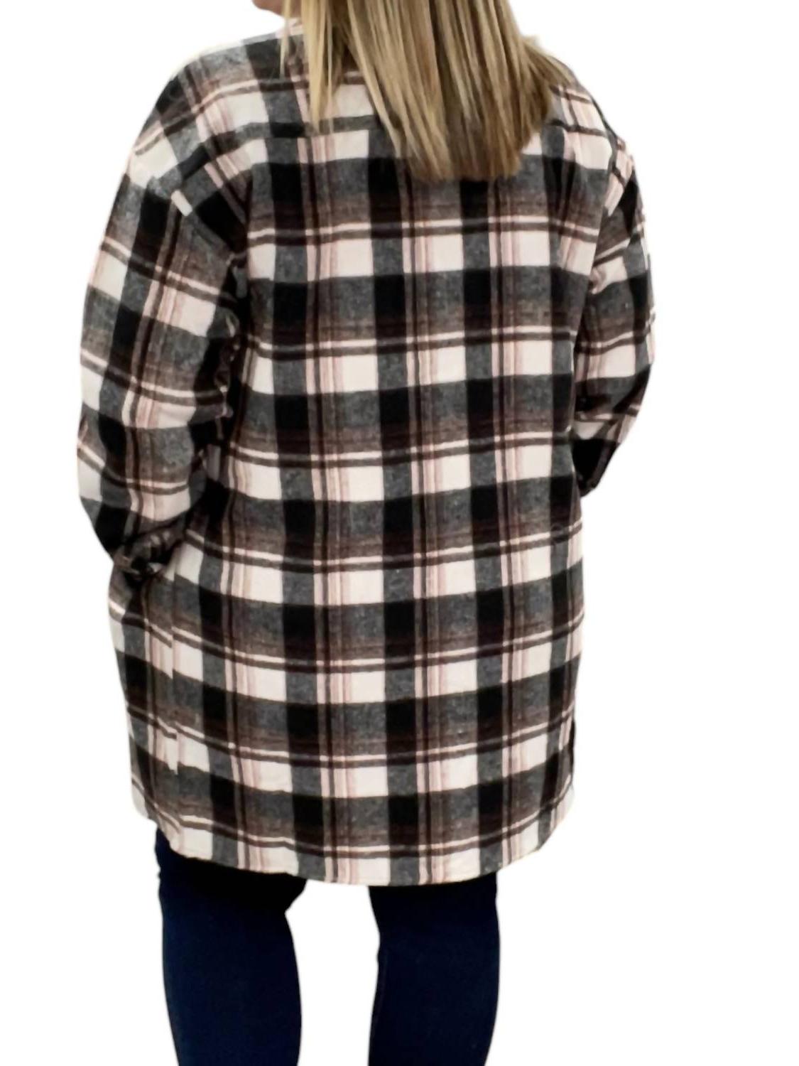 Vanilla Sky plaid flannel shirt coat Brown - Picture 4 of 7