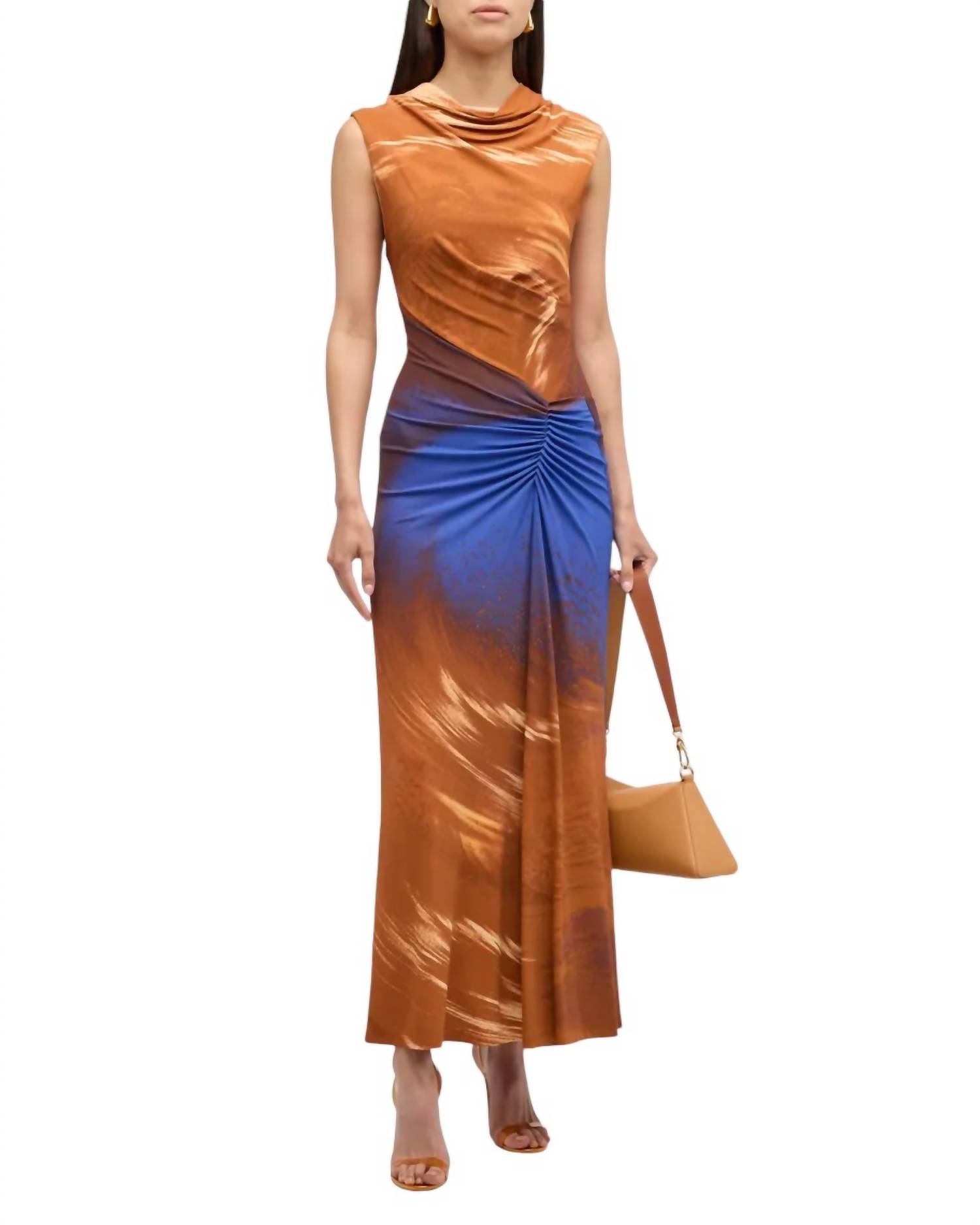 Pre-owned Simkhai Jonathan  Acacia Midi Dress In Sierra Print In Orange