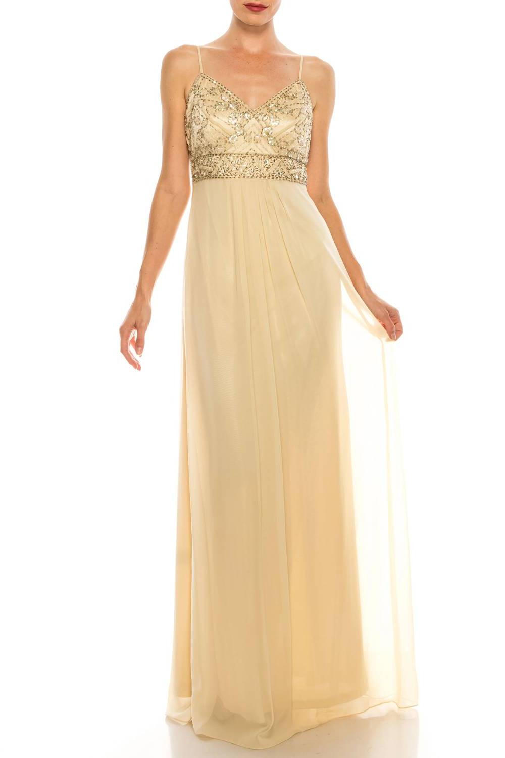 Sue Wong Perlen Chiffon Kleid Champagner - Bild 2 von 9