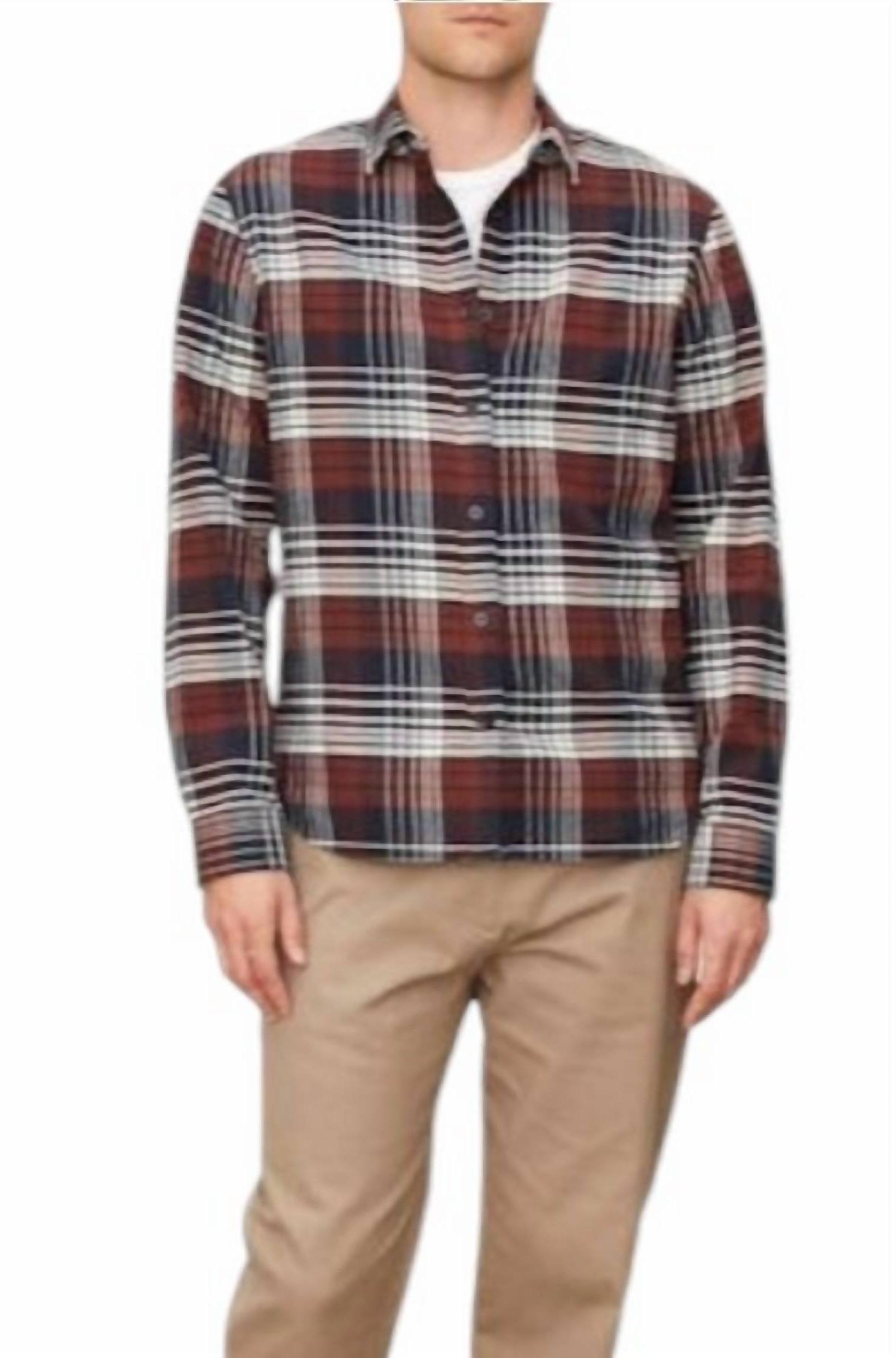 Vince Men's Cedarwood Plaid Shirt Coastal And Acorn - Picture 2 of 7