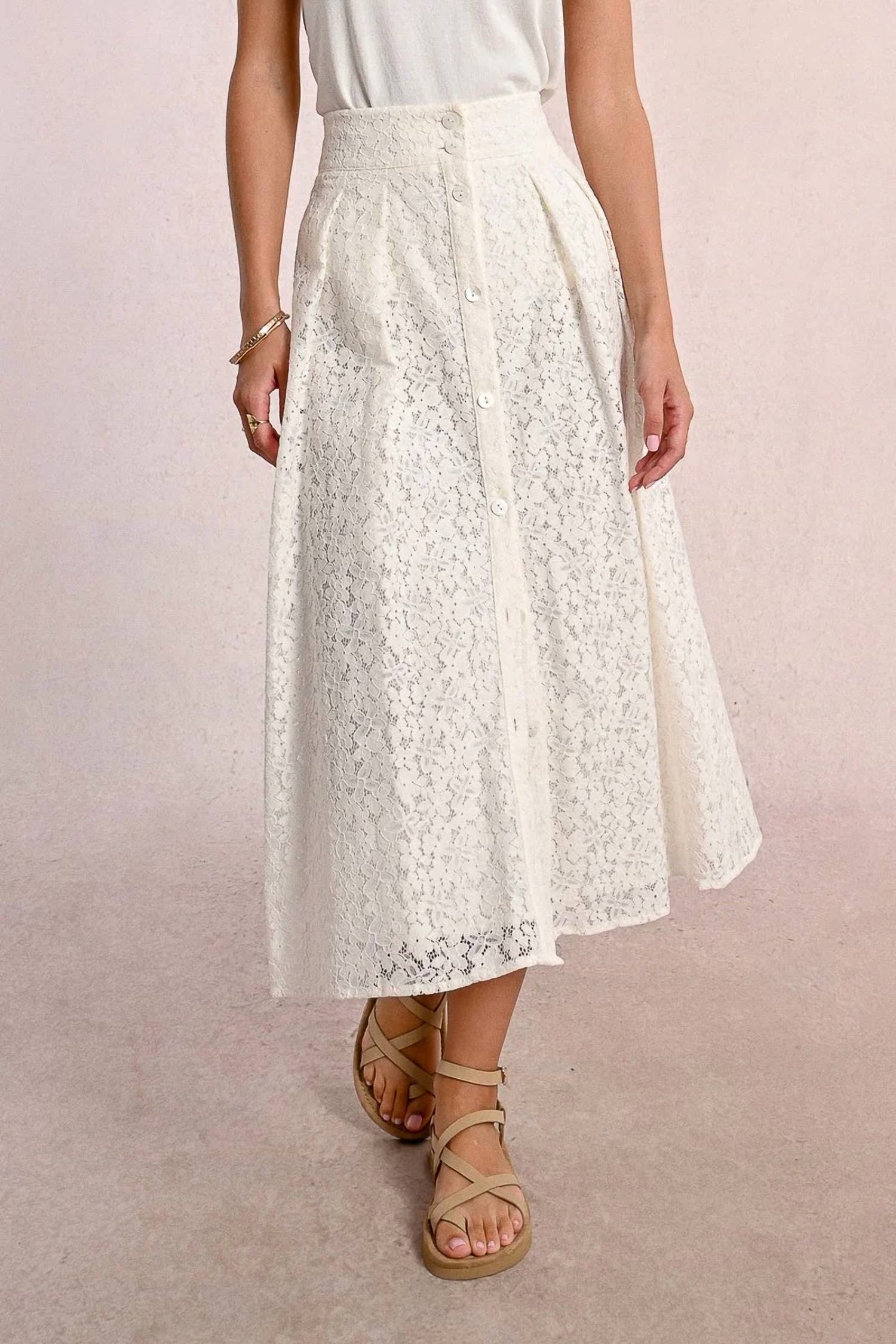 Molly Bracken Lacey Midi Skirt White