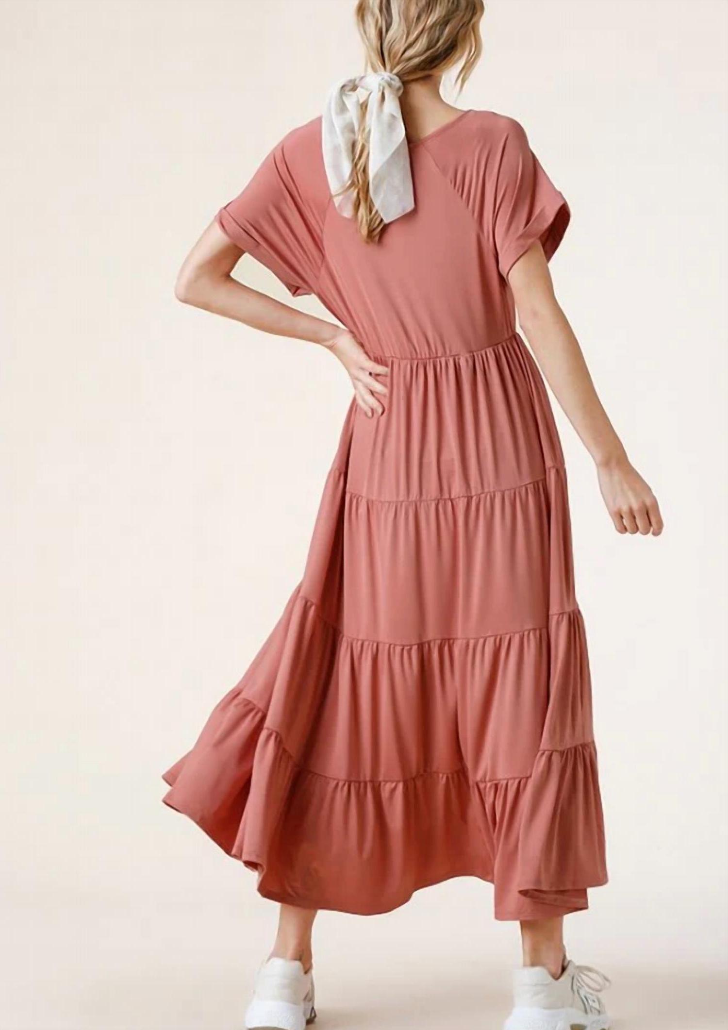 Umgee Tiered V-Neck Maxi Dress Clay - Picture 3 of 16