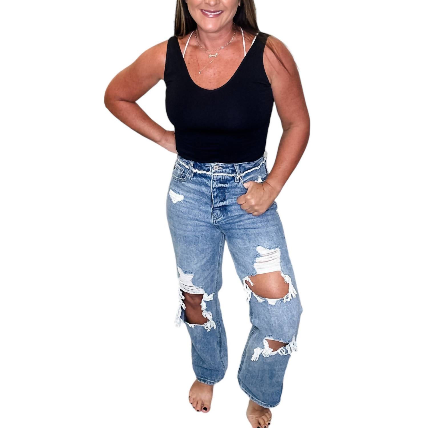 Kancan Sylvie Ultra High Rise Años 90 Boyfriend Jeans en Azul - Imagen 2 de 6