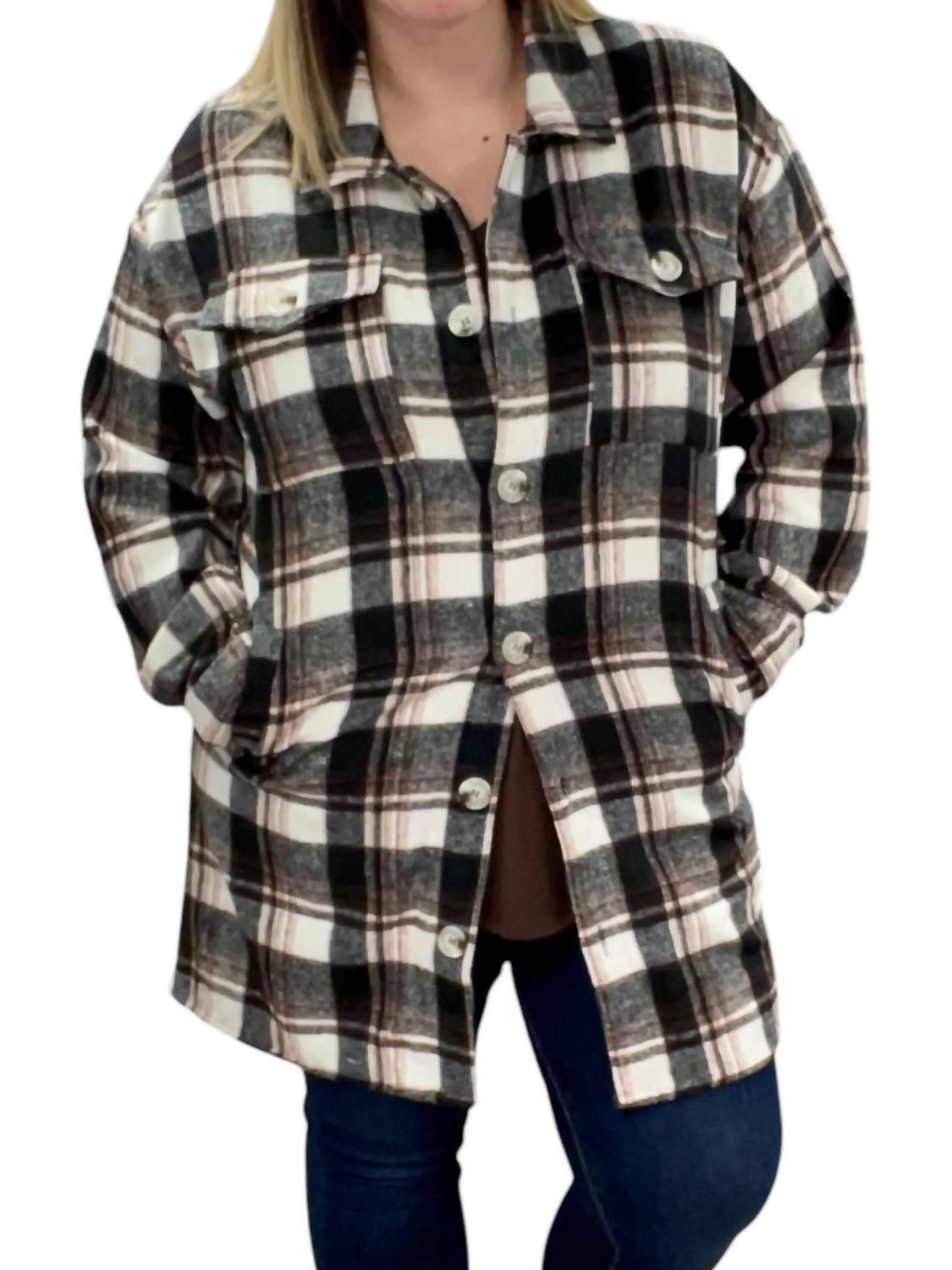 Vanilla Sky plaid flannel shirt coat Brown - Picture 2 of 7